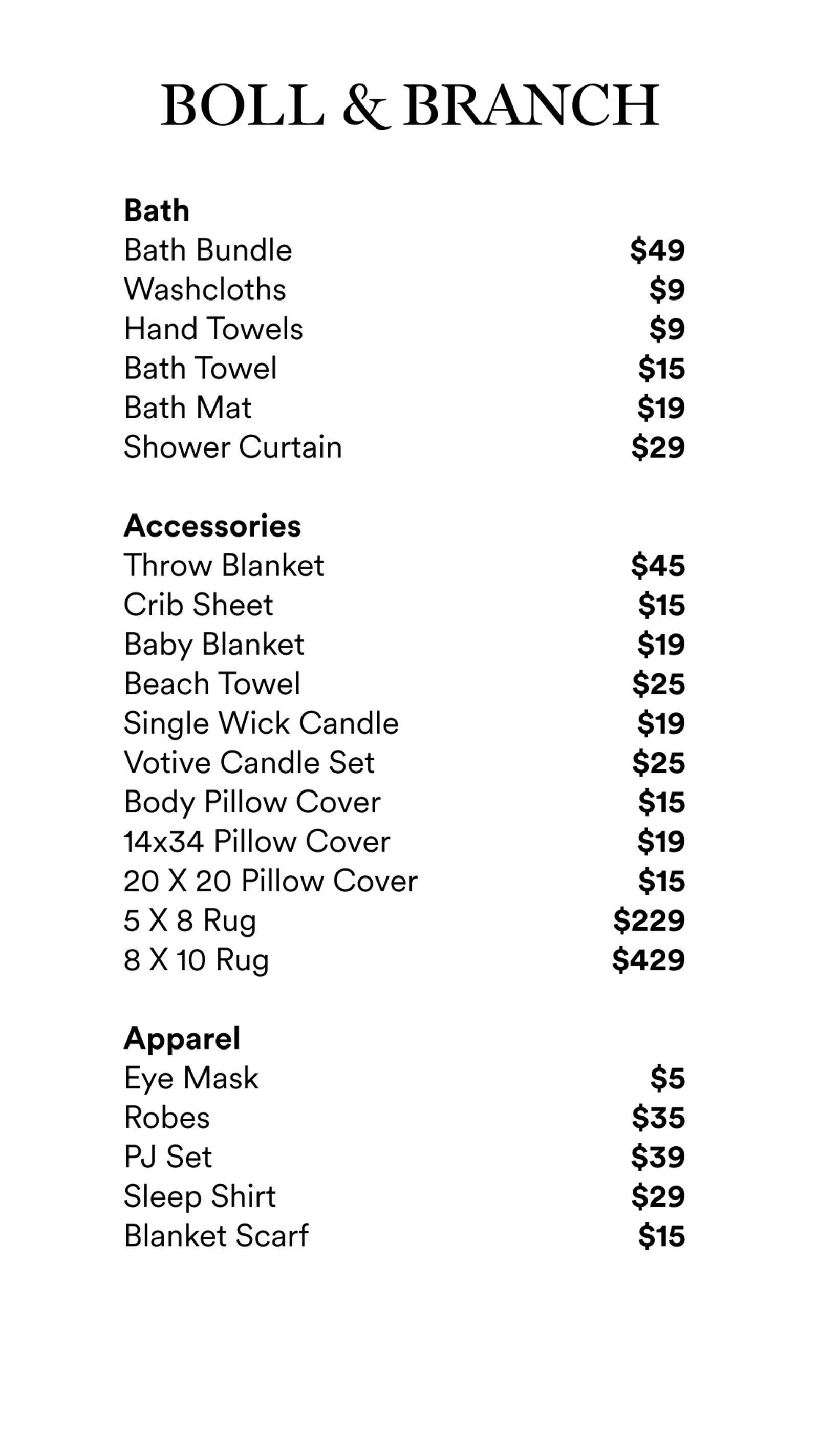 Price list