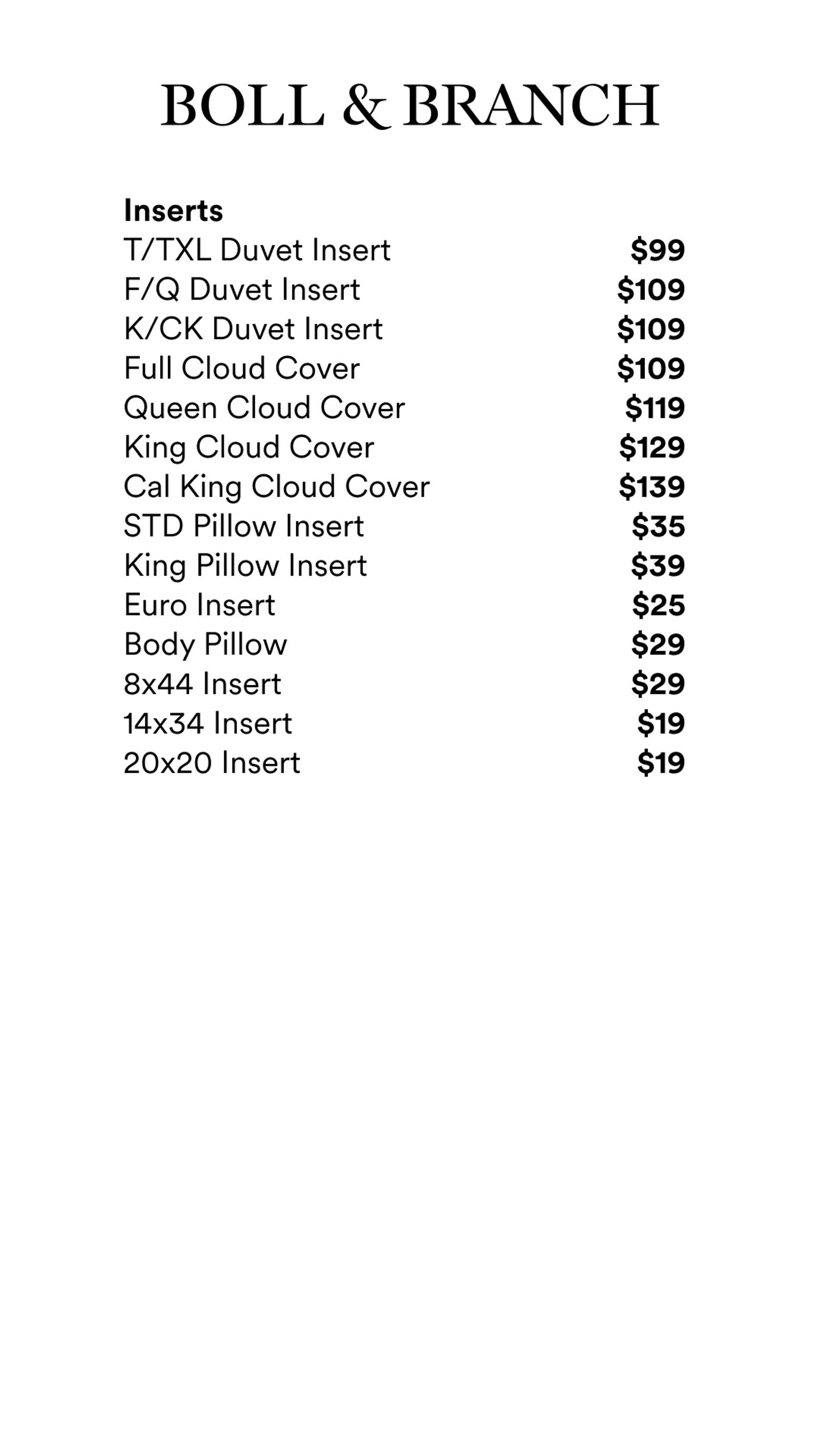 Price list