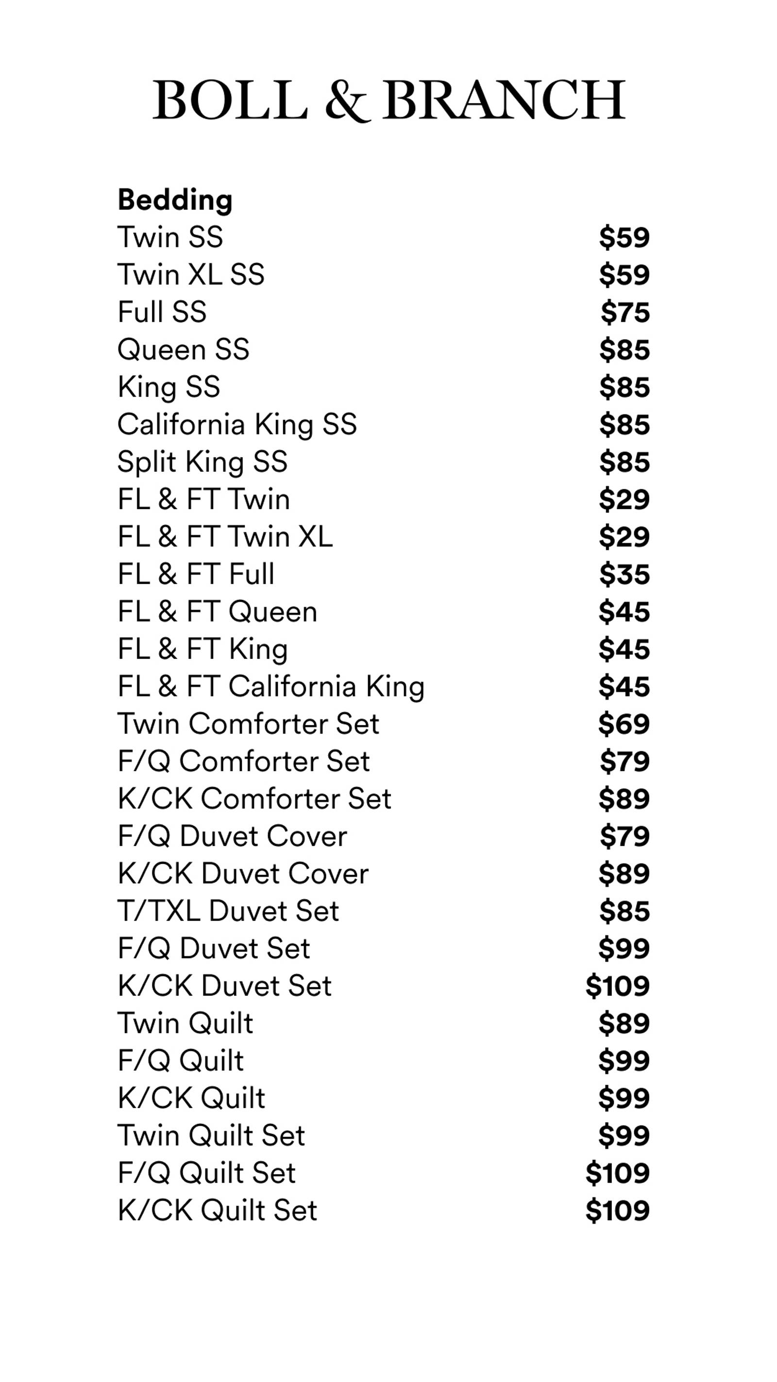 Price list