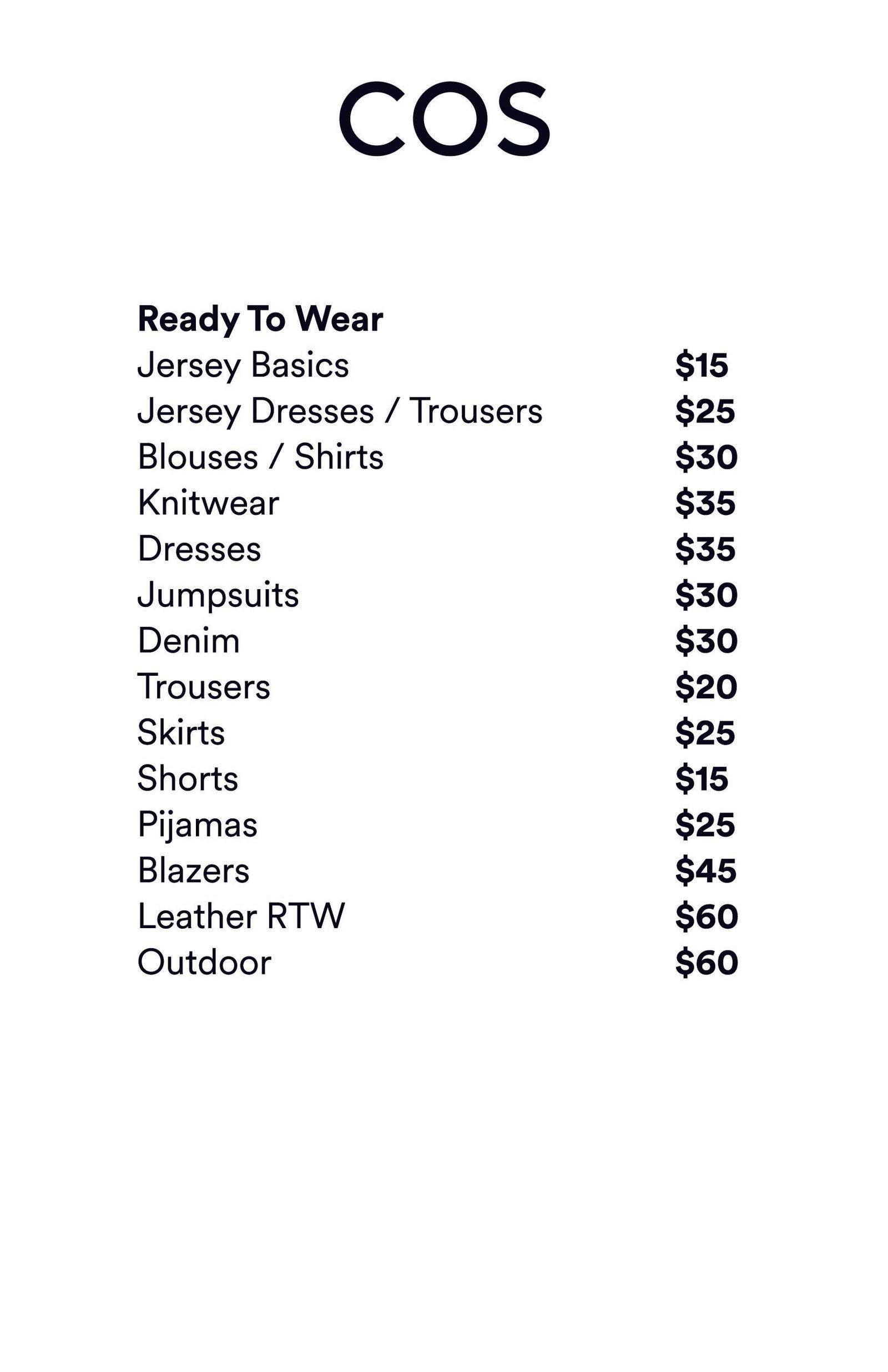 Price list