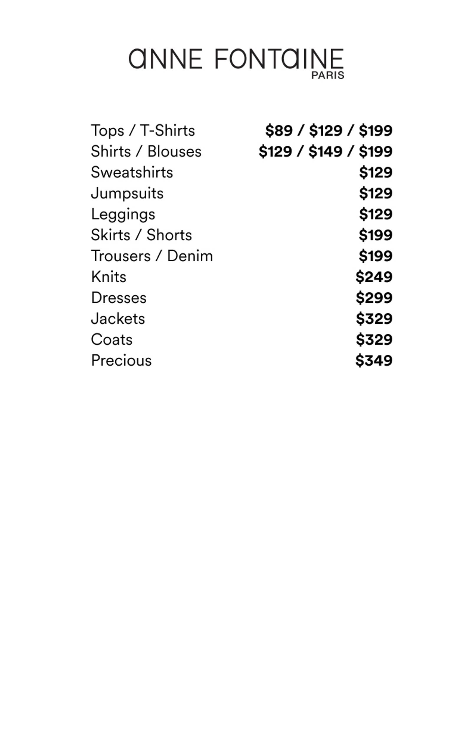 Price list