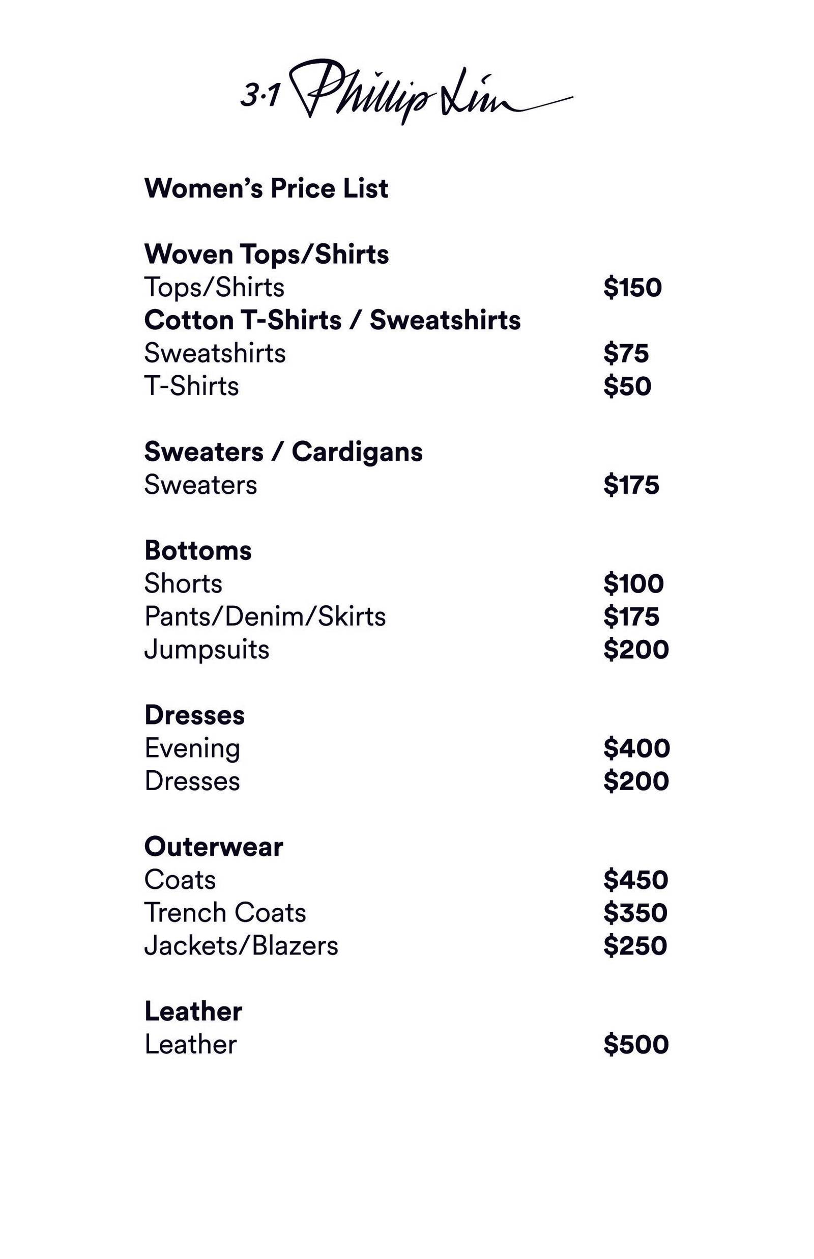 Price list