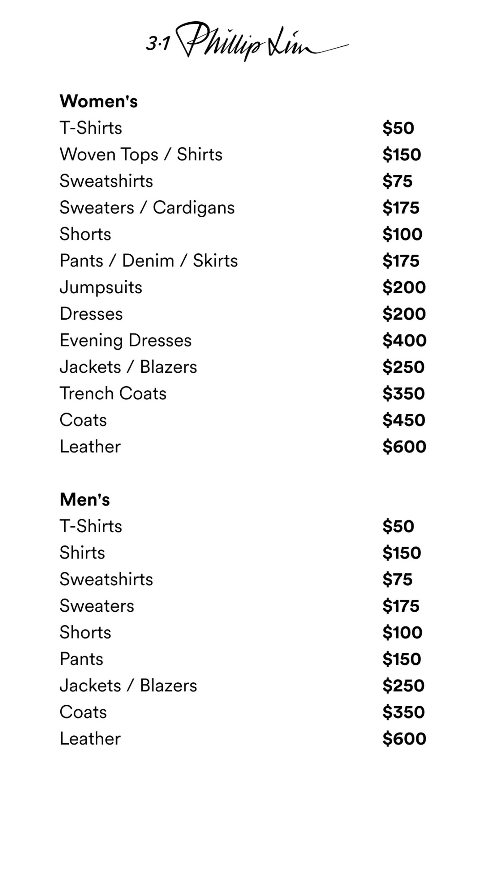 Price list
