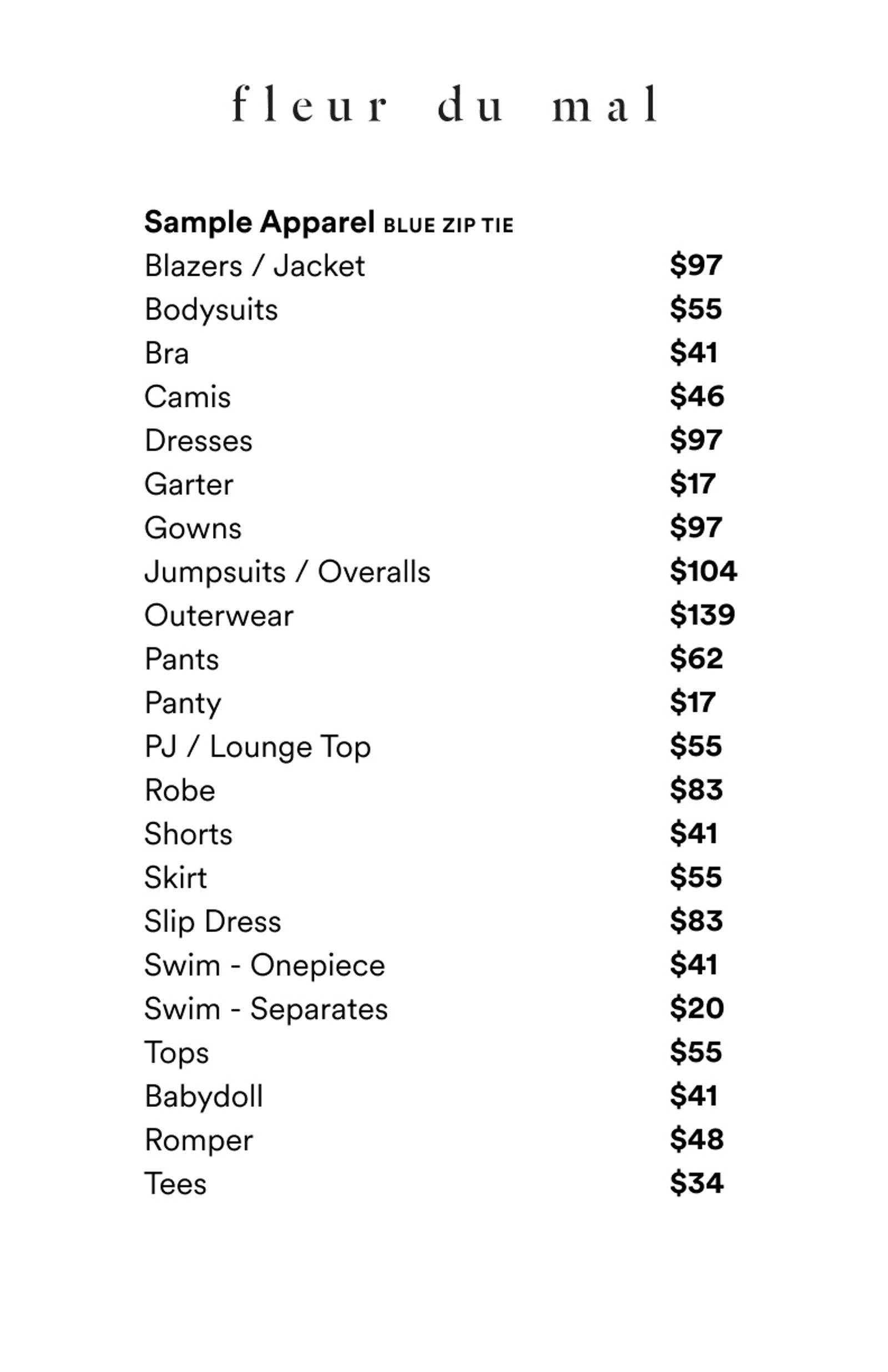 Price list