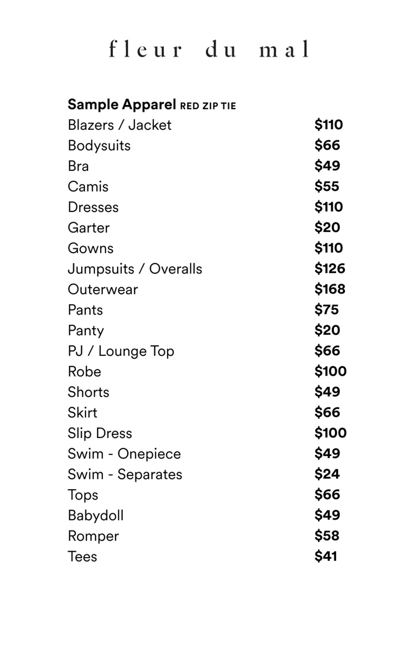 Price list