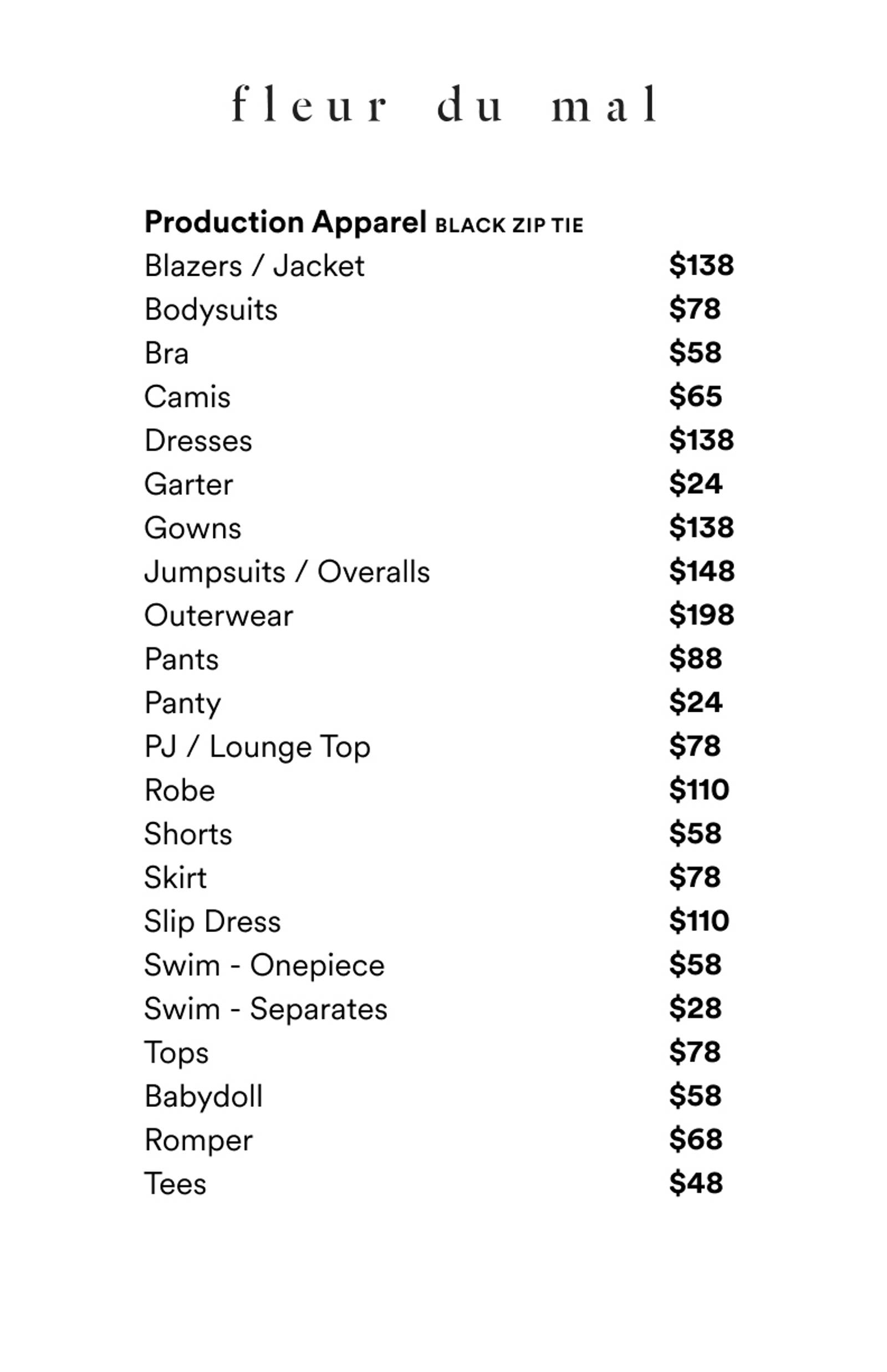 Price list