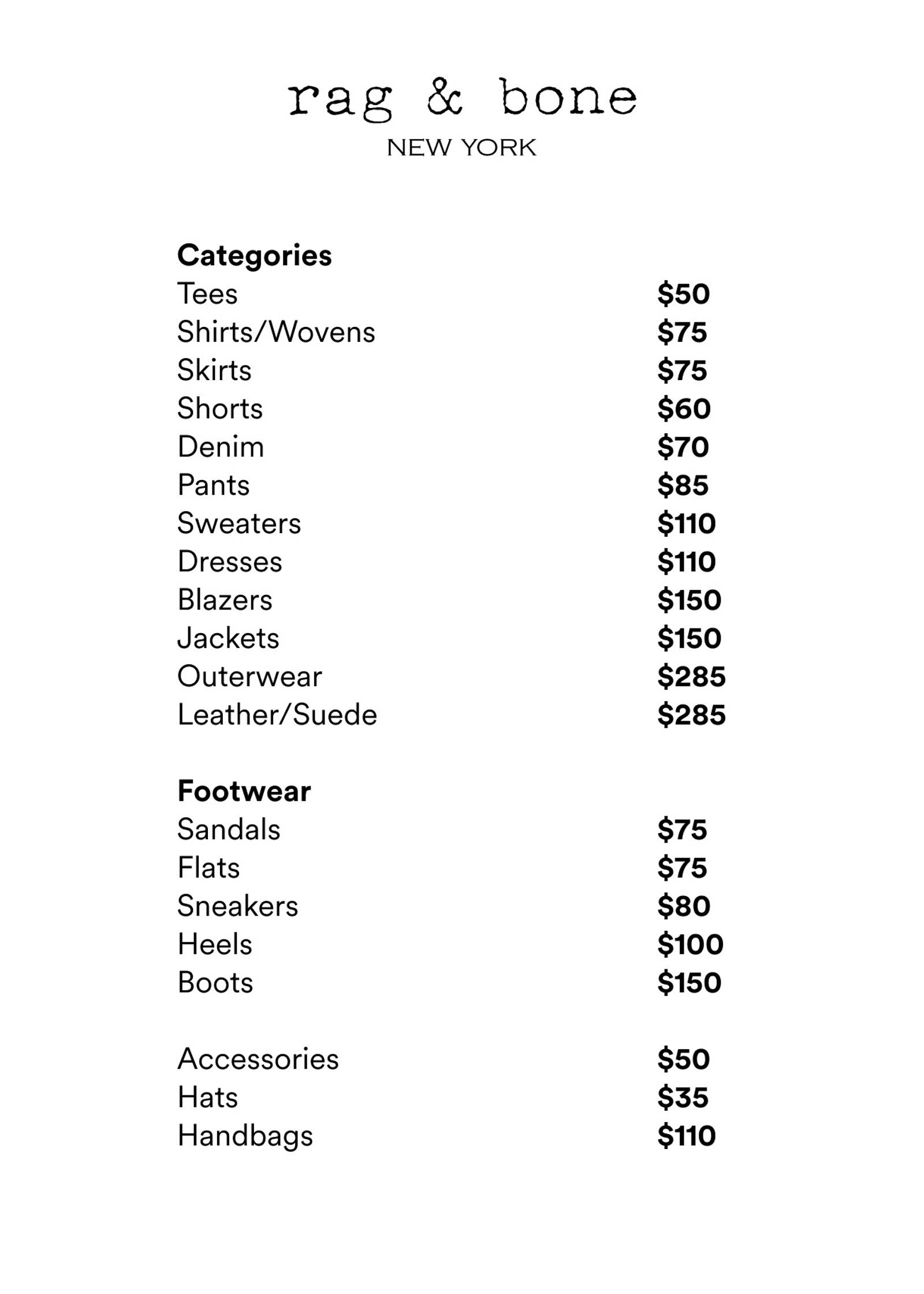 Price list