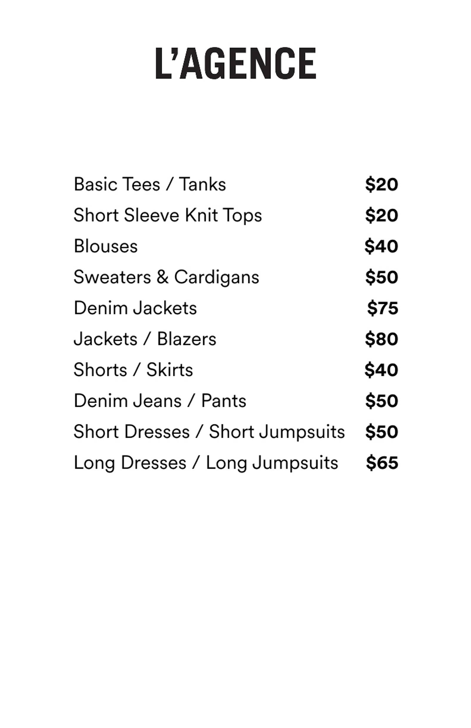 Price list