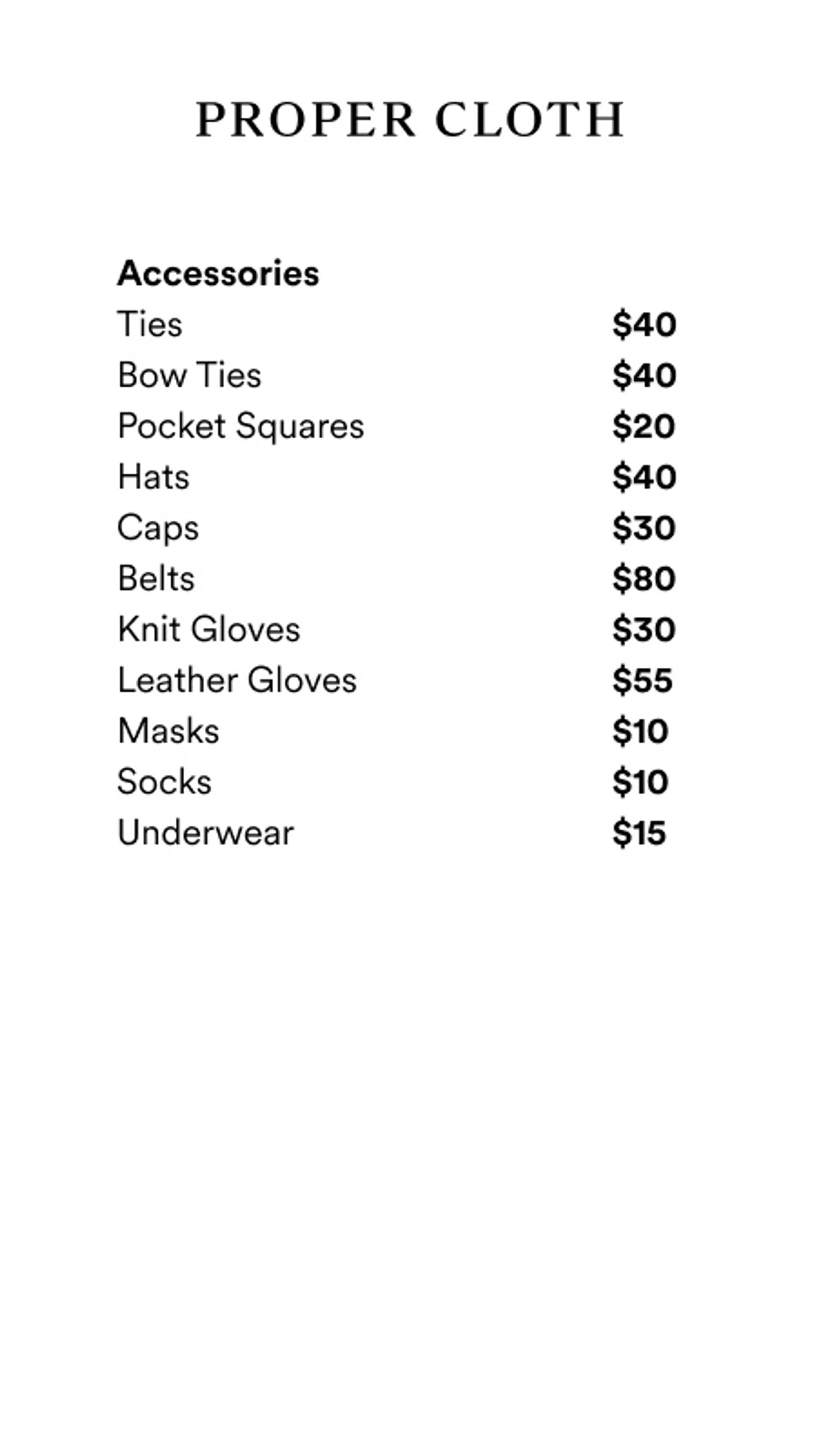 Price list