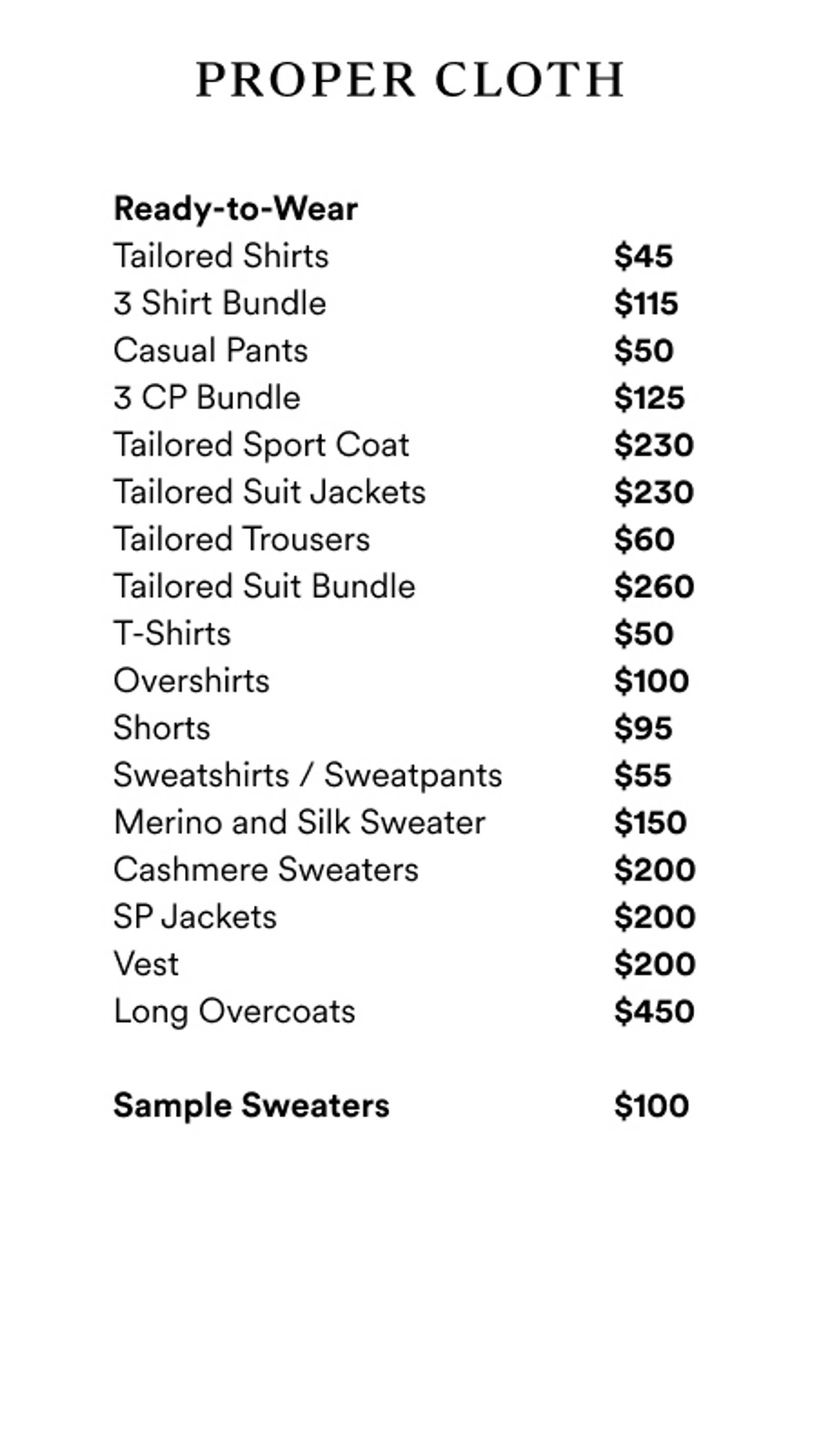Price list