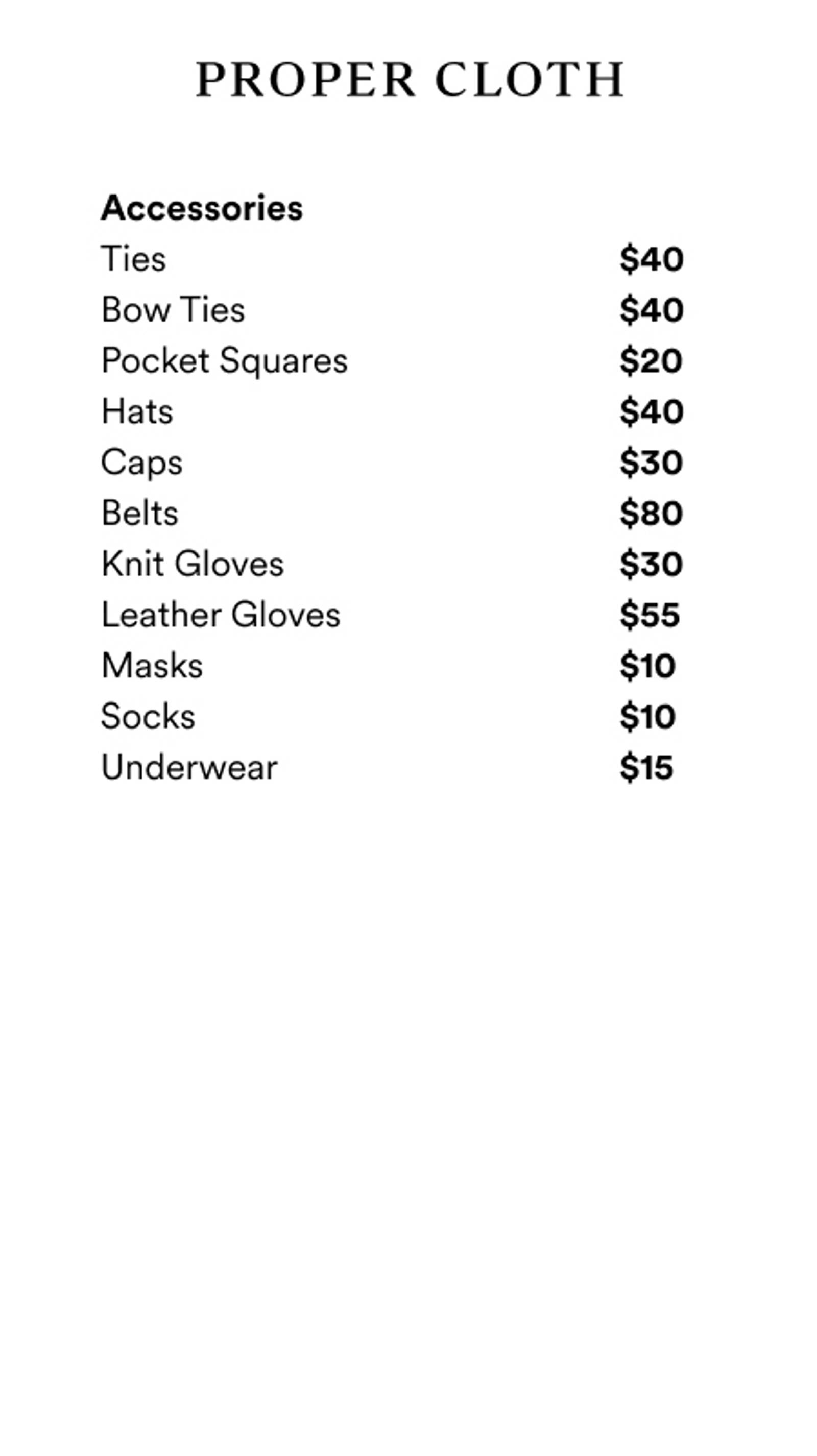 Price list