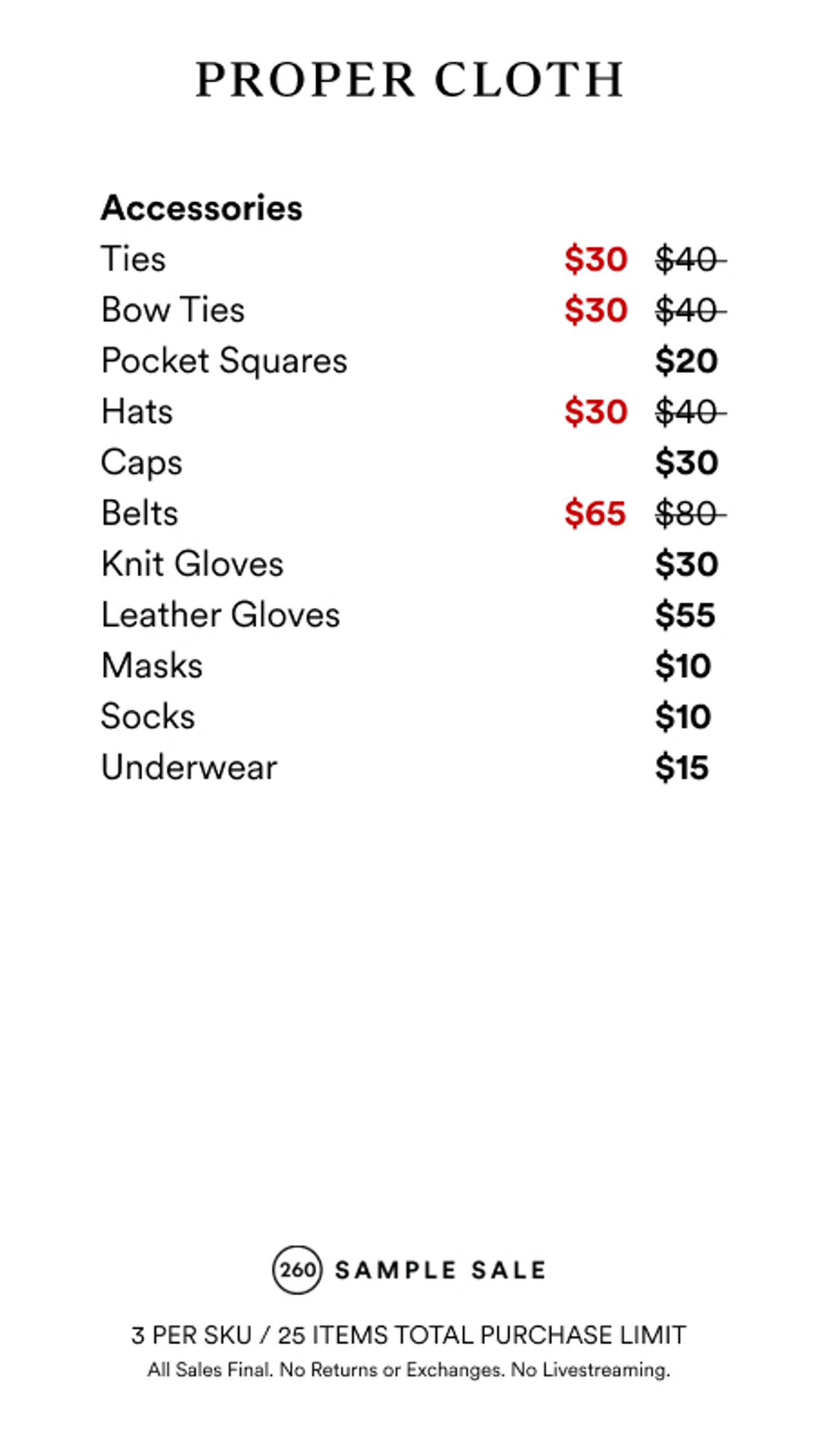 Price list