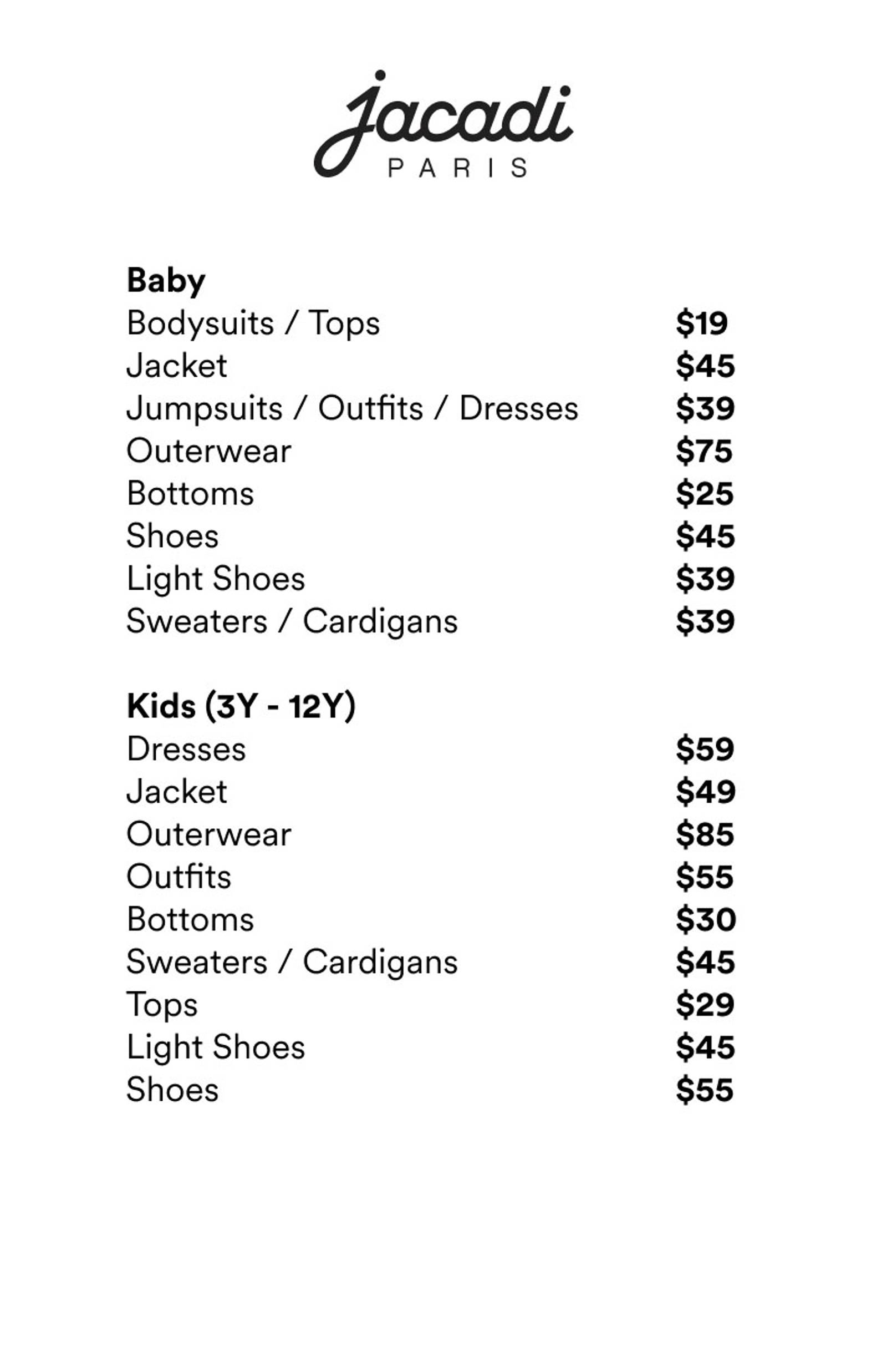 Price list