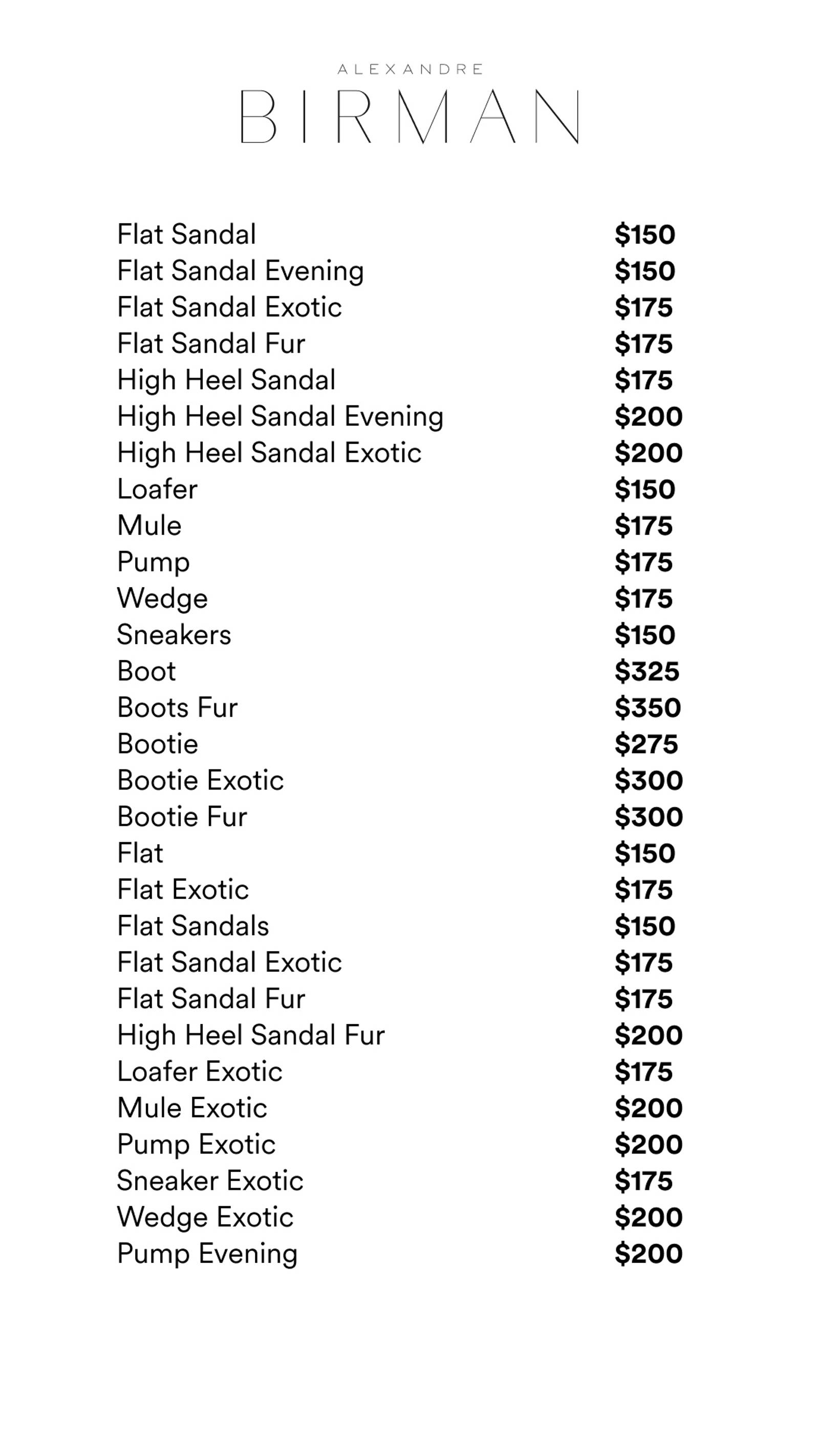 Price list