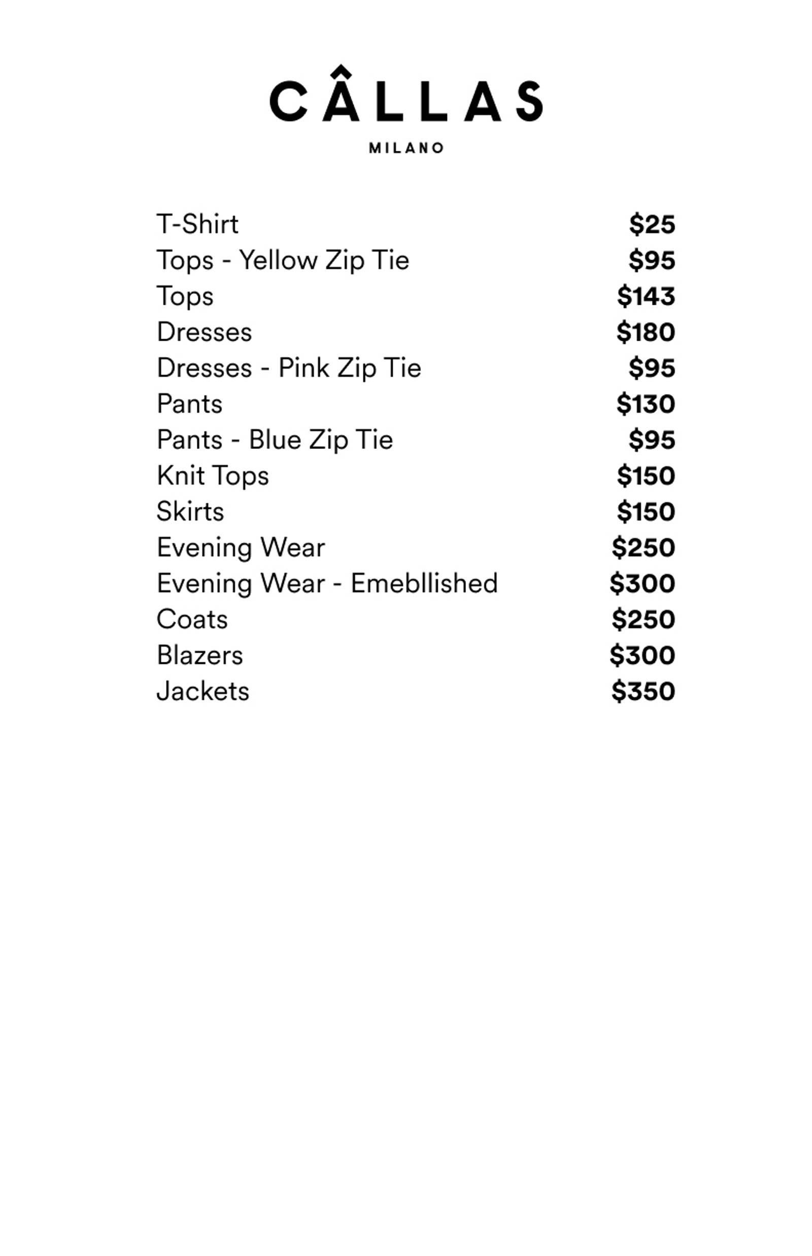 Price list
