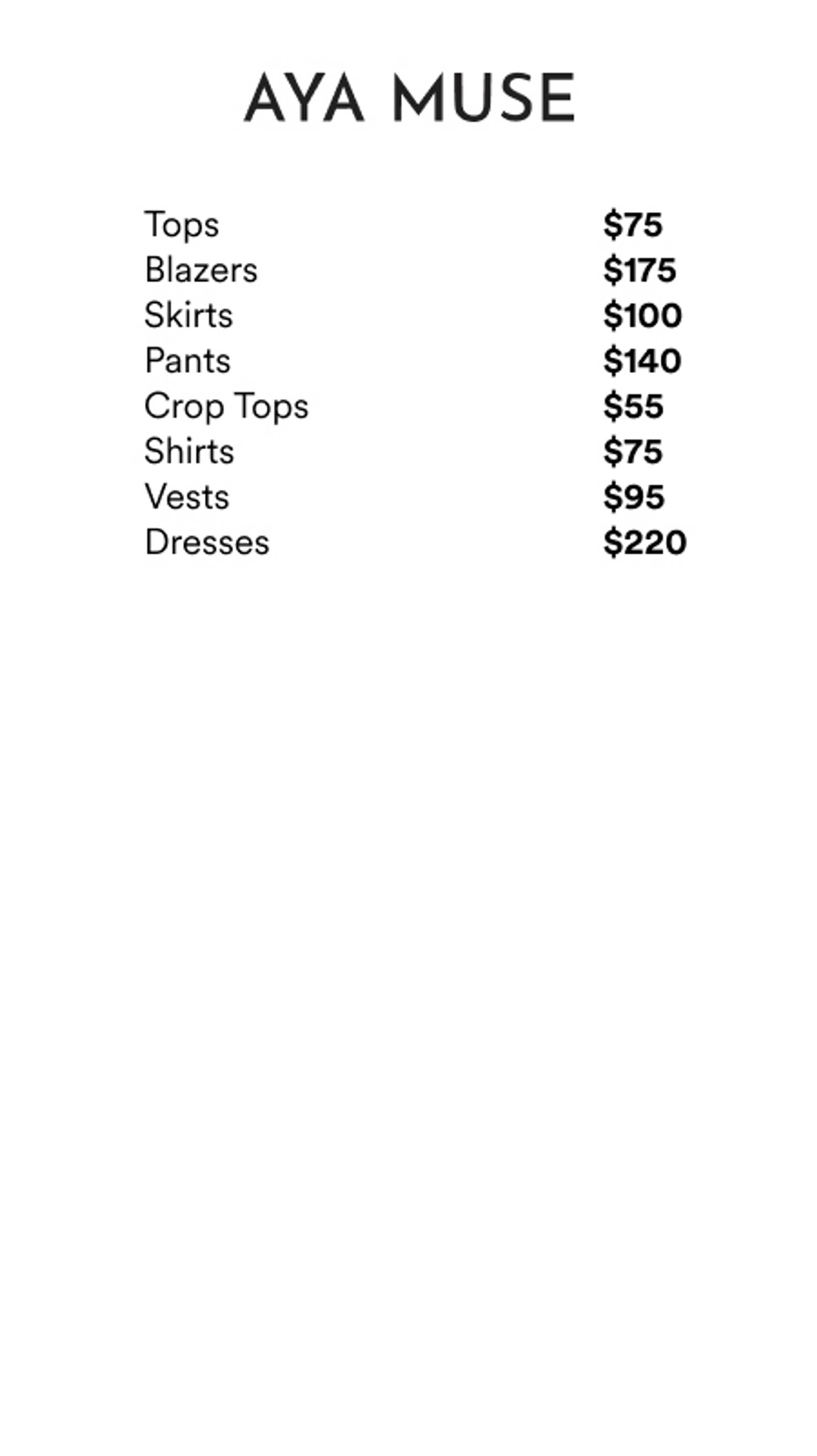 Price list