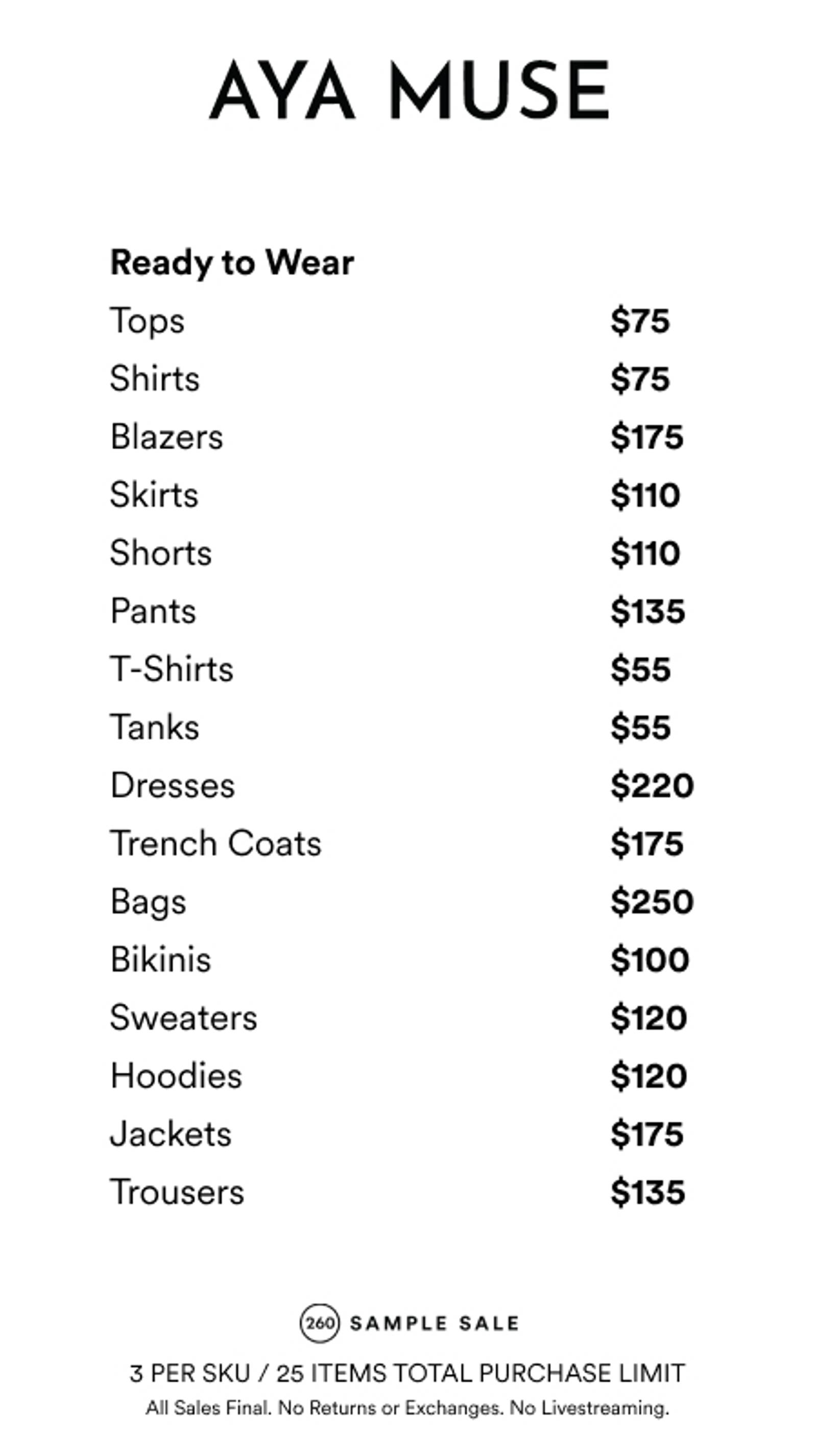 Price list
