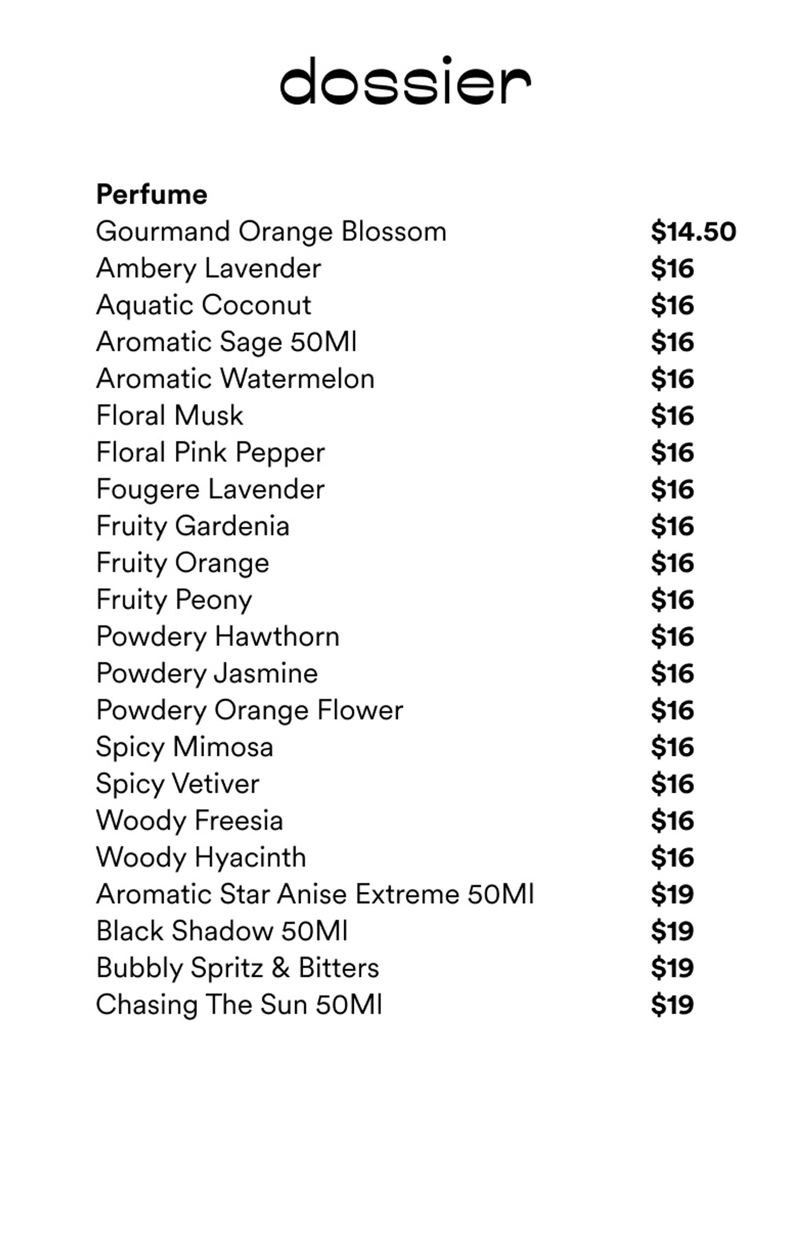 Price list