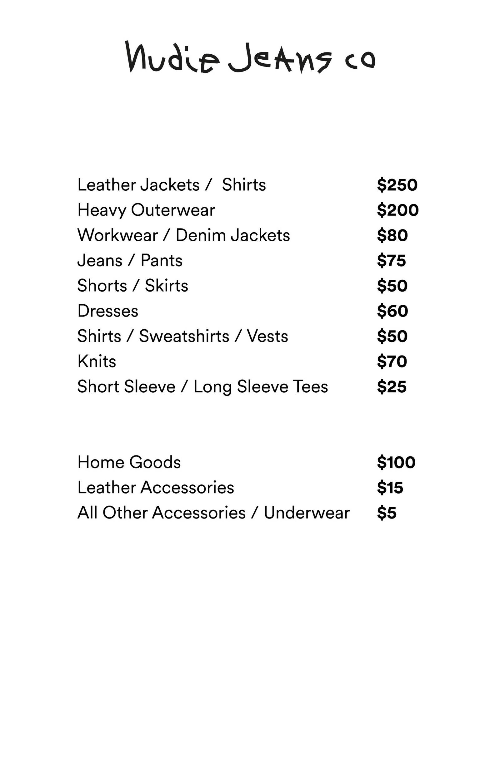 Price list