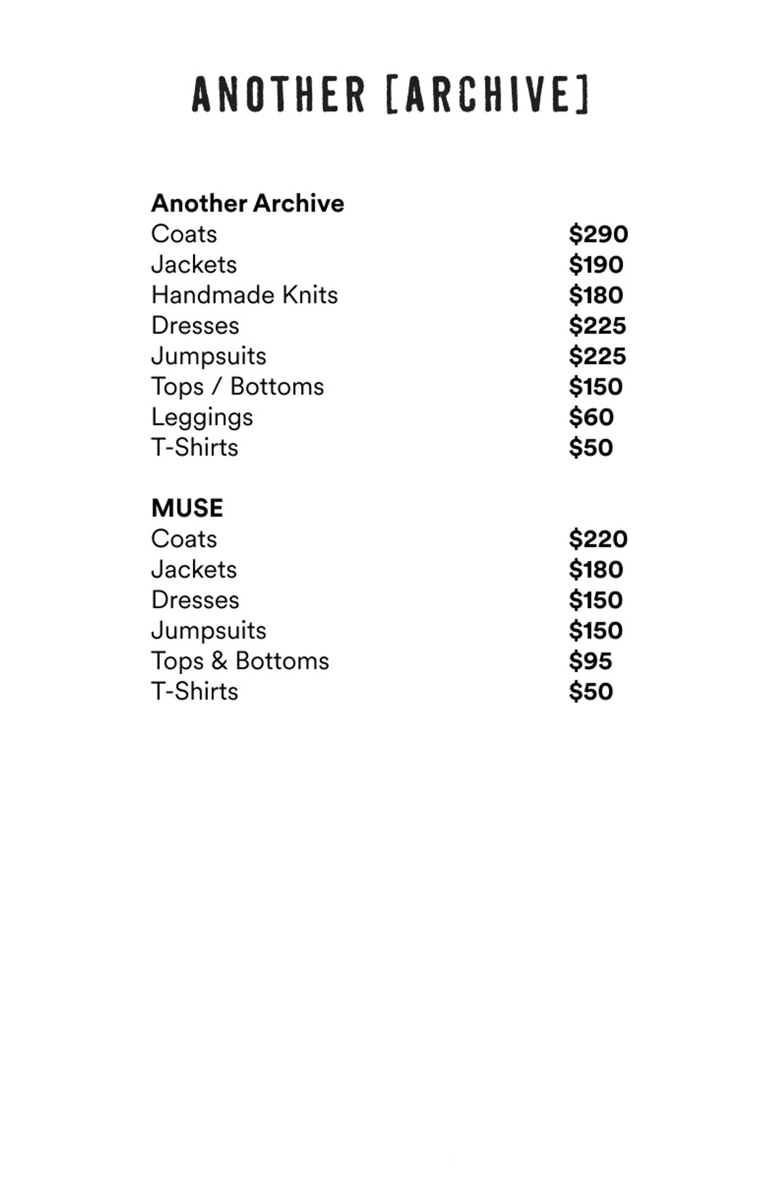 Price list