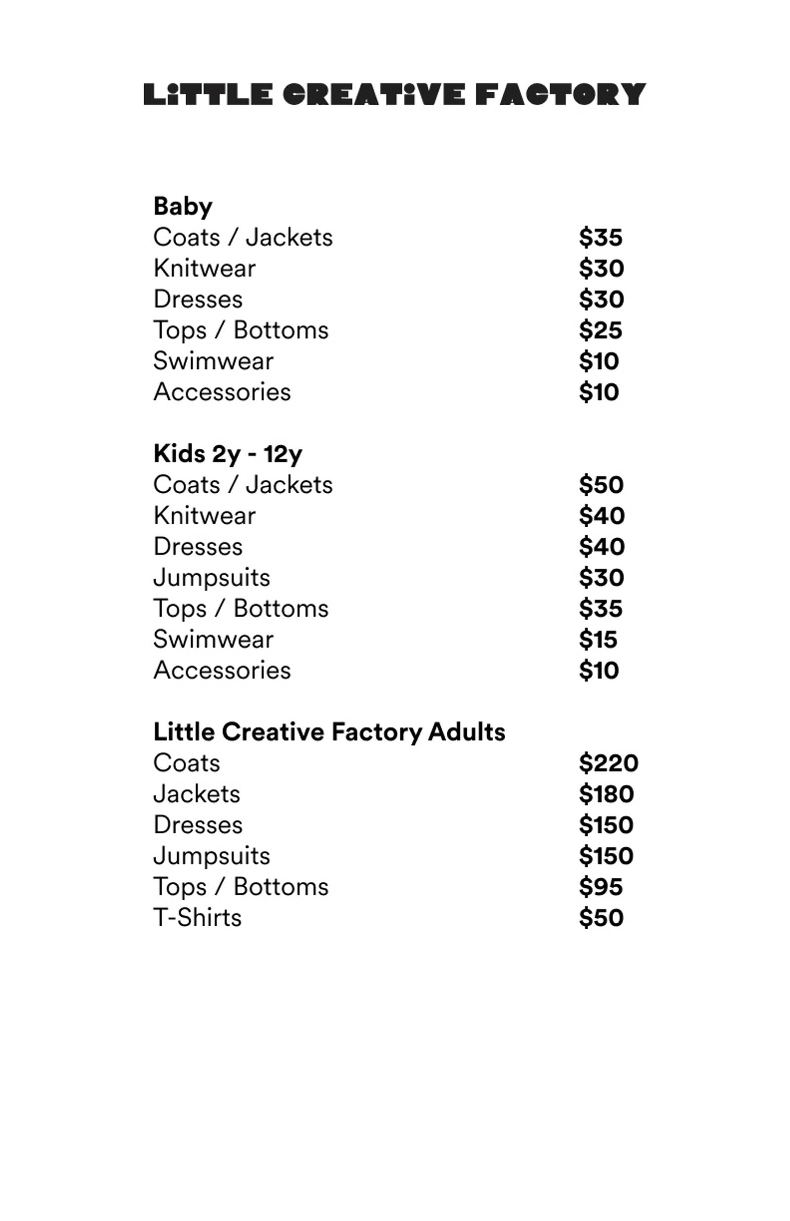 Price list