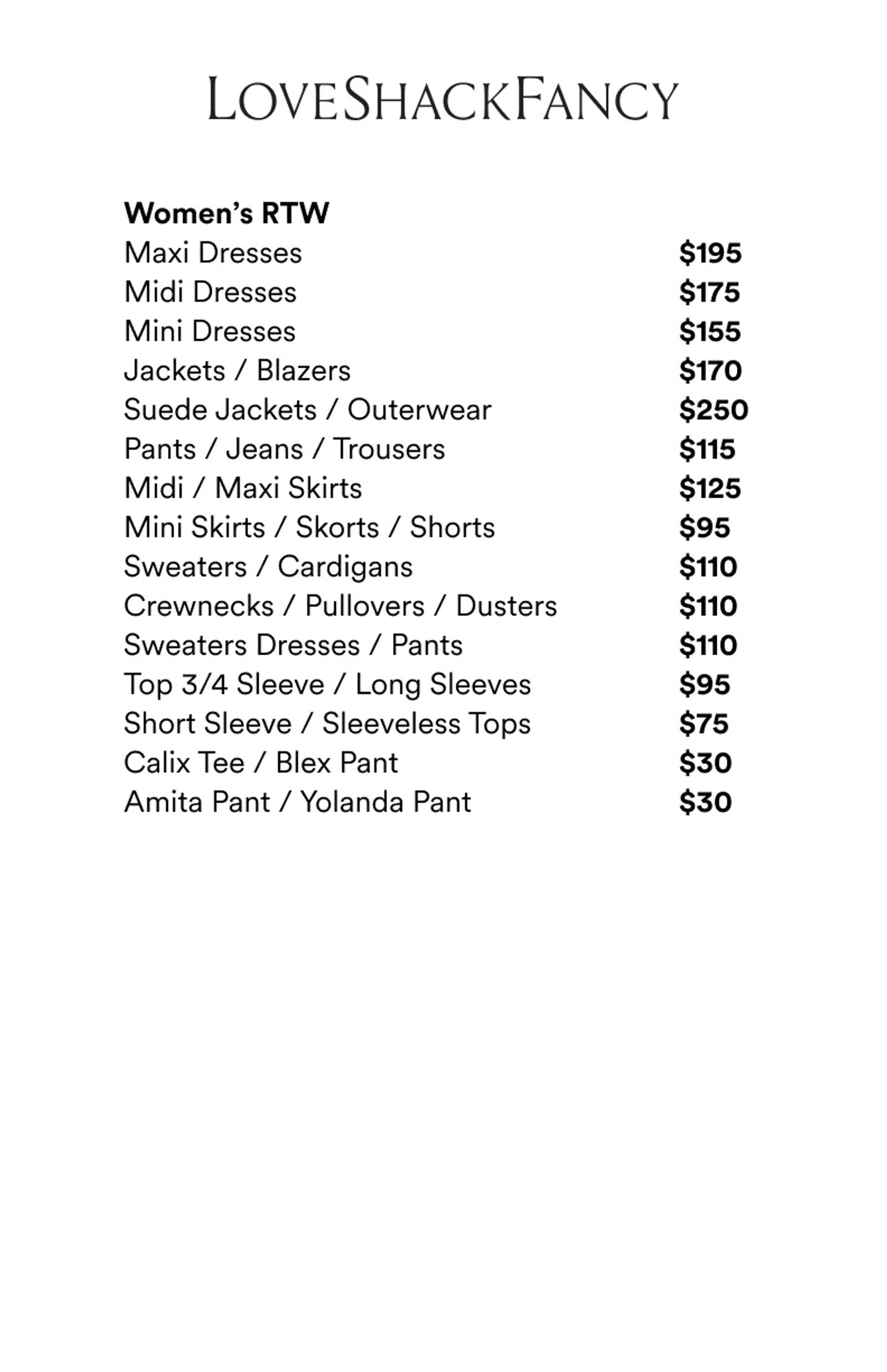 Price list