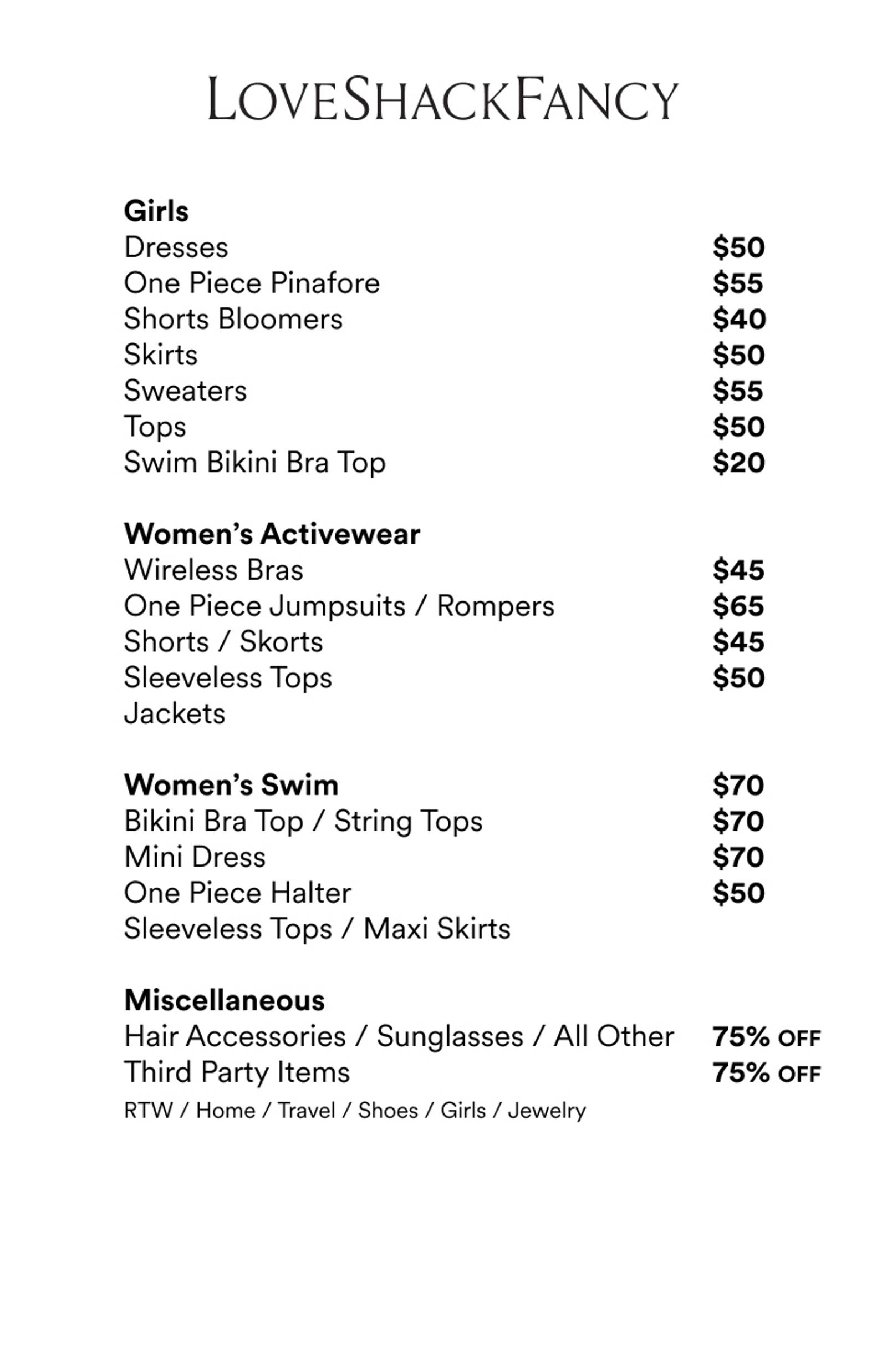Price list