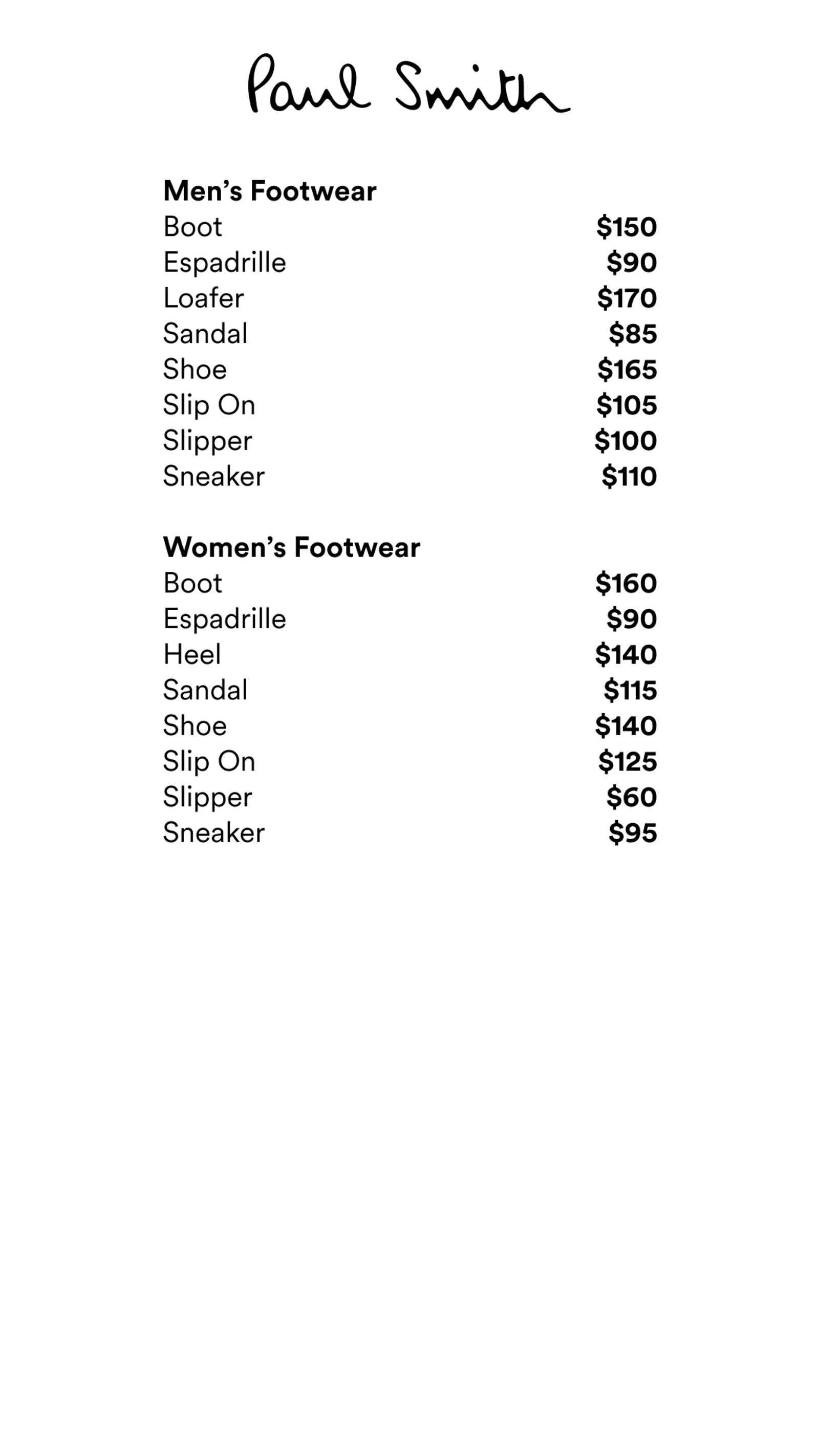 Price list