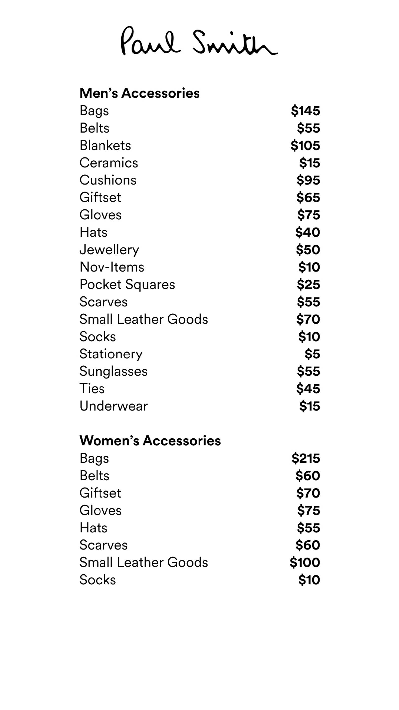 Price list