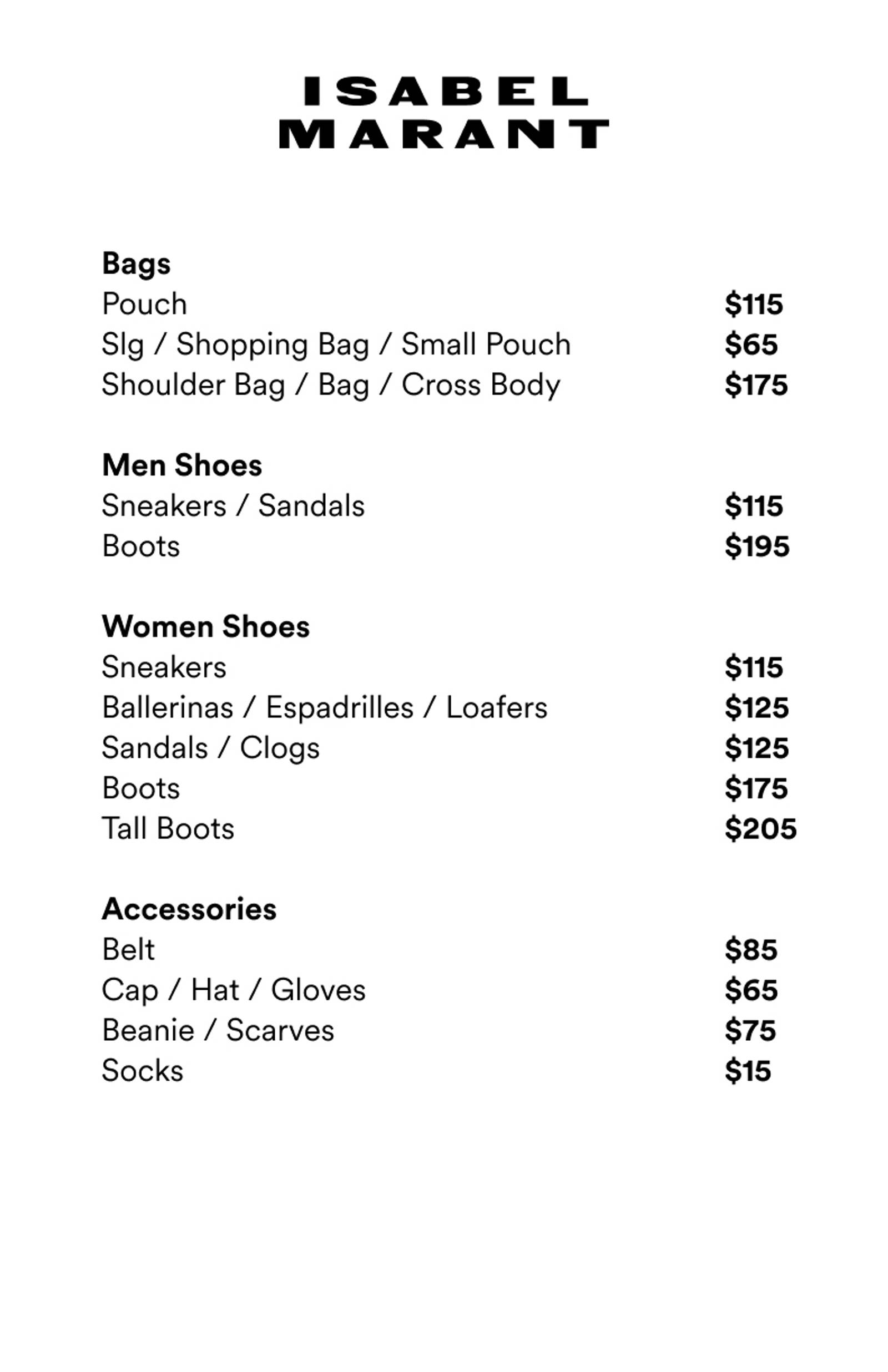 Price list