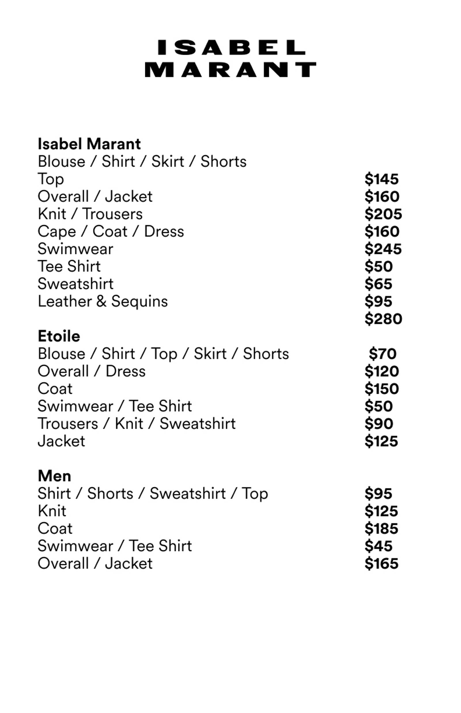 Price list