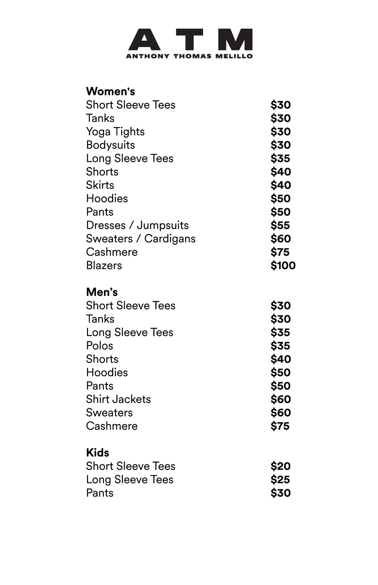 Price list