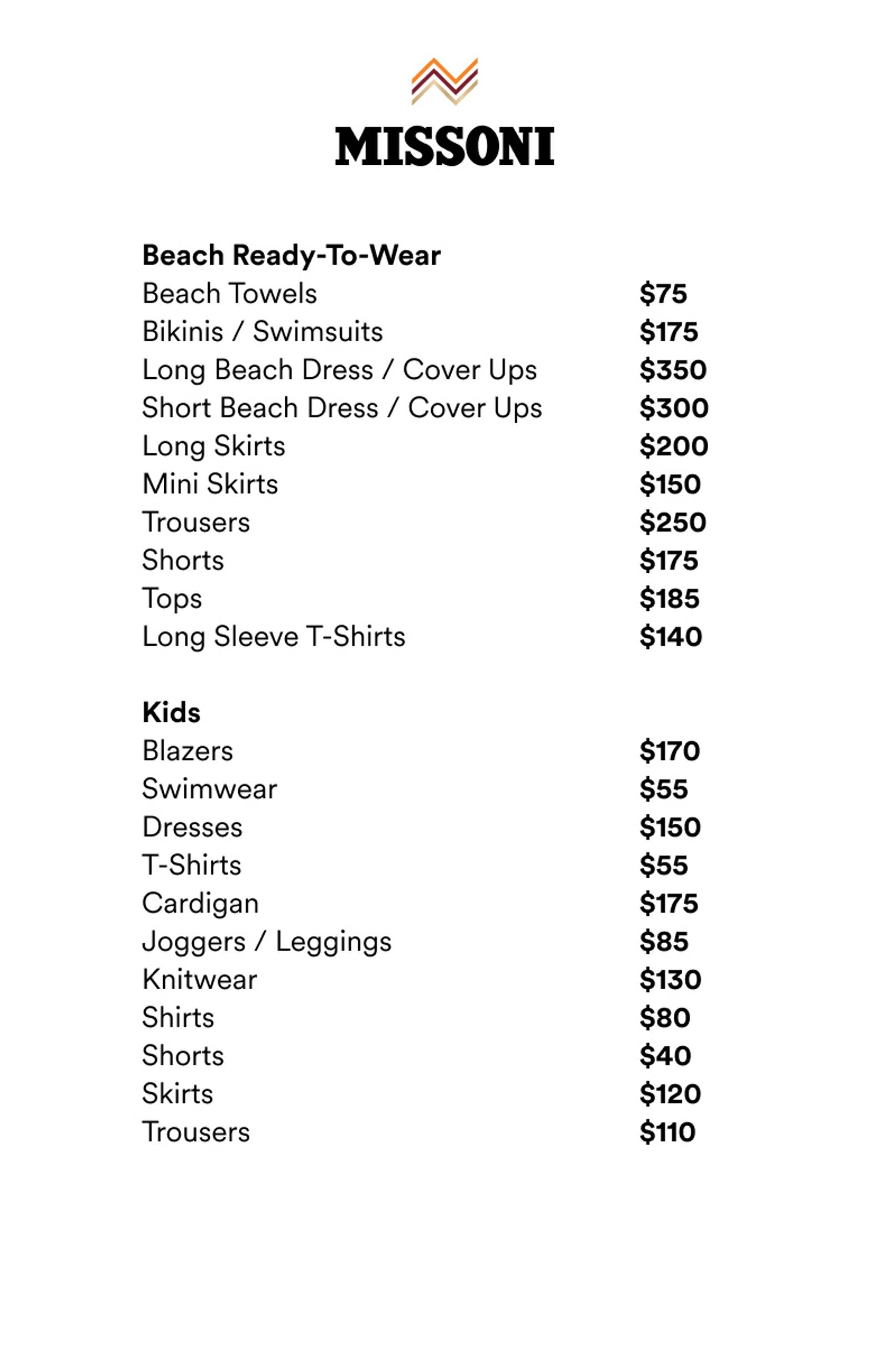 Price list