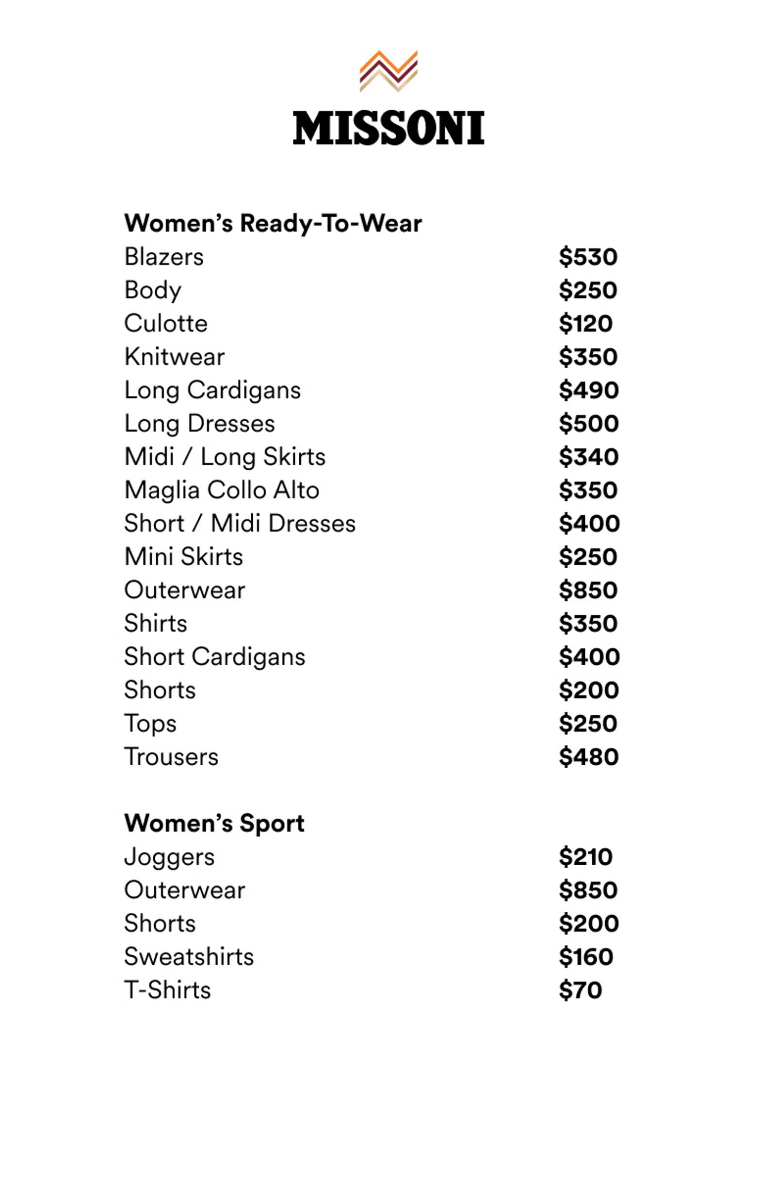 Price list