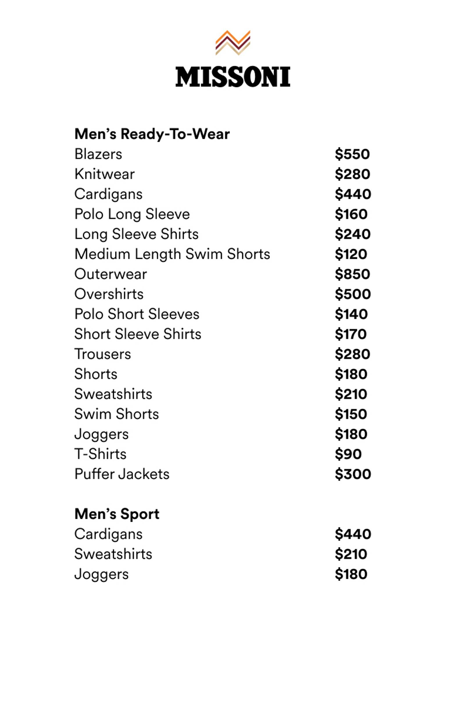 Price list