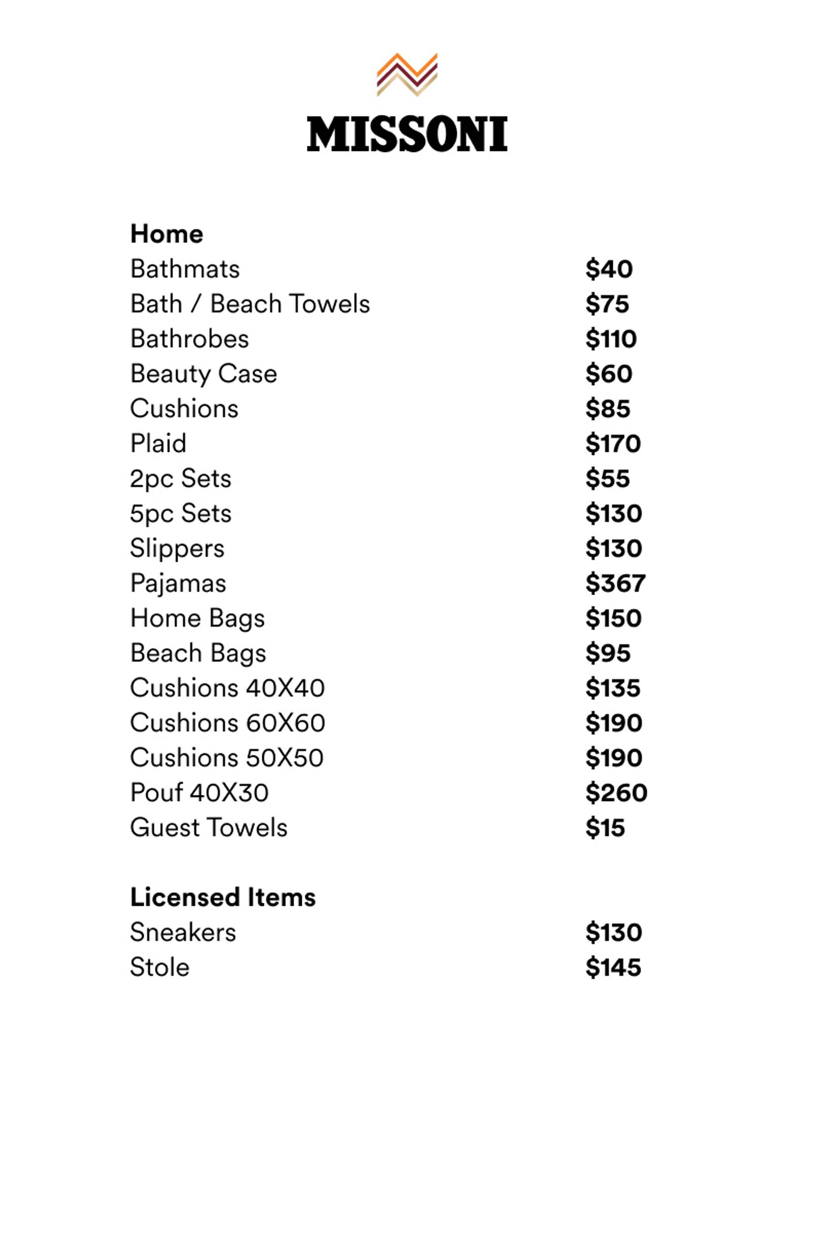 Price list