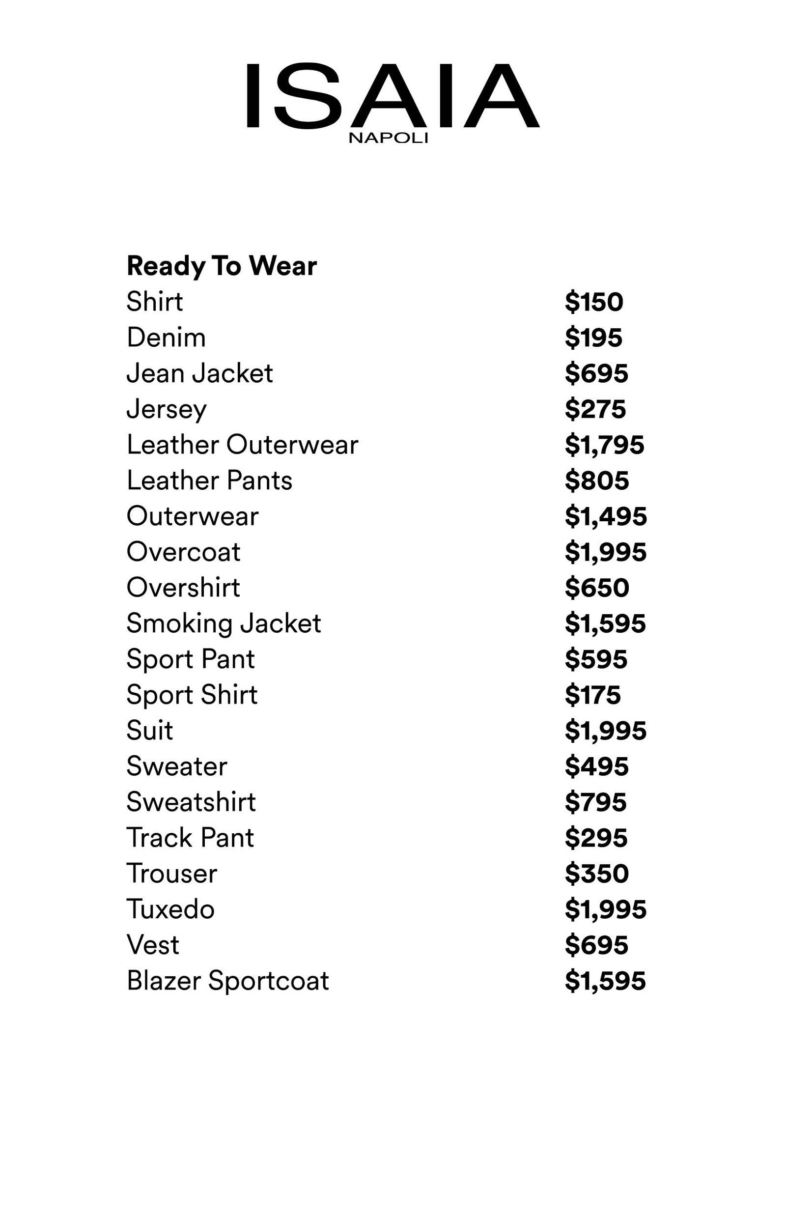 Price list