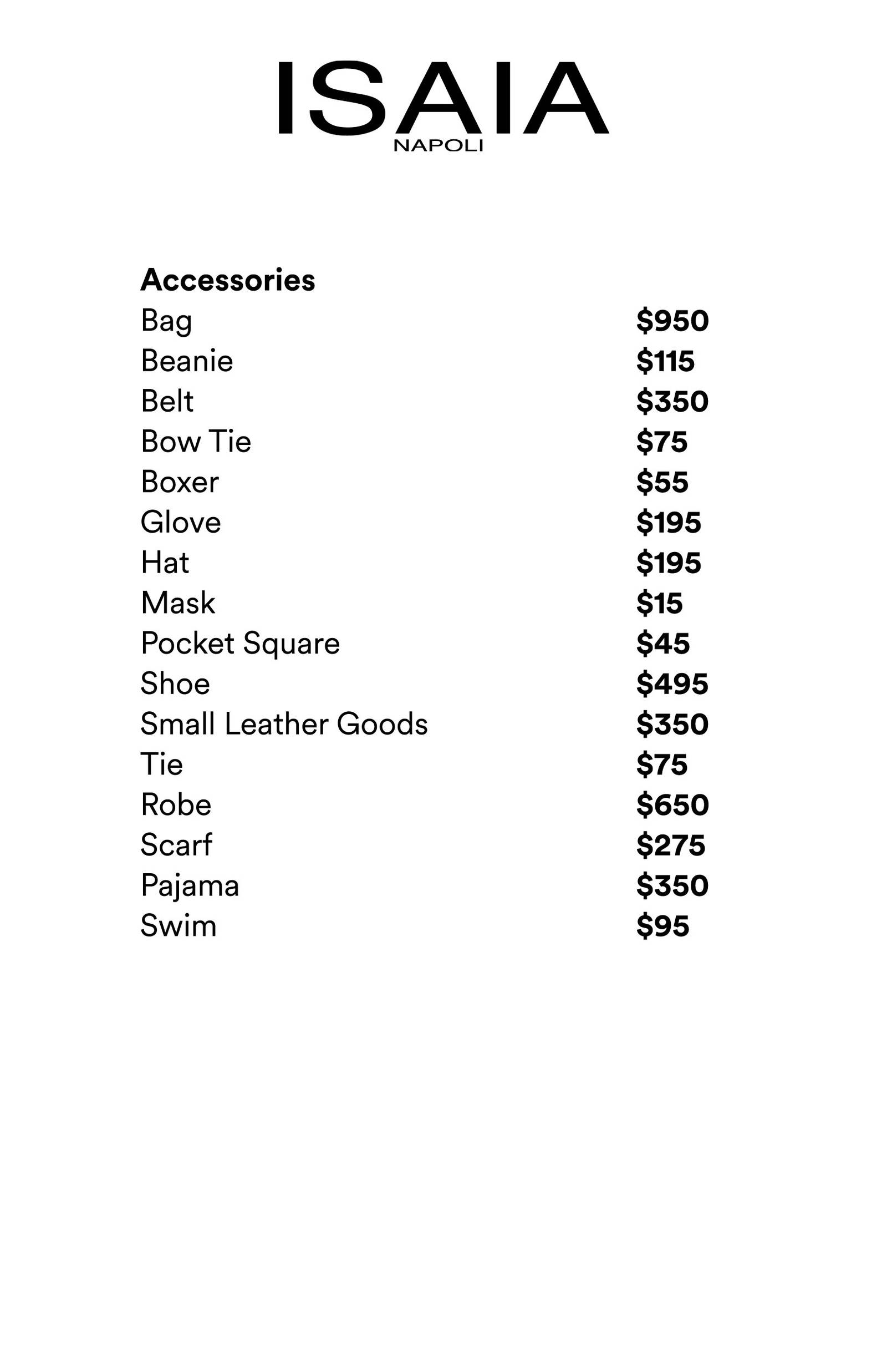 Price list