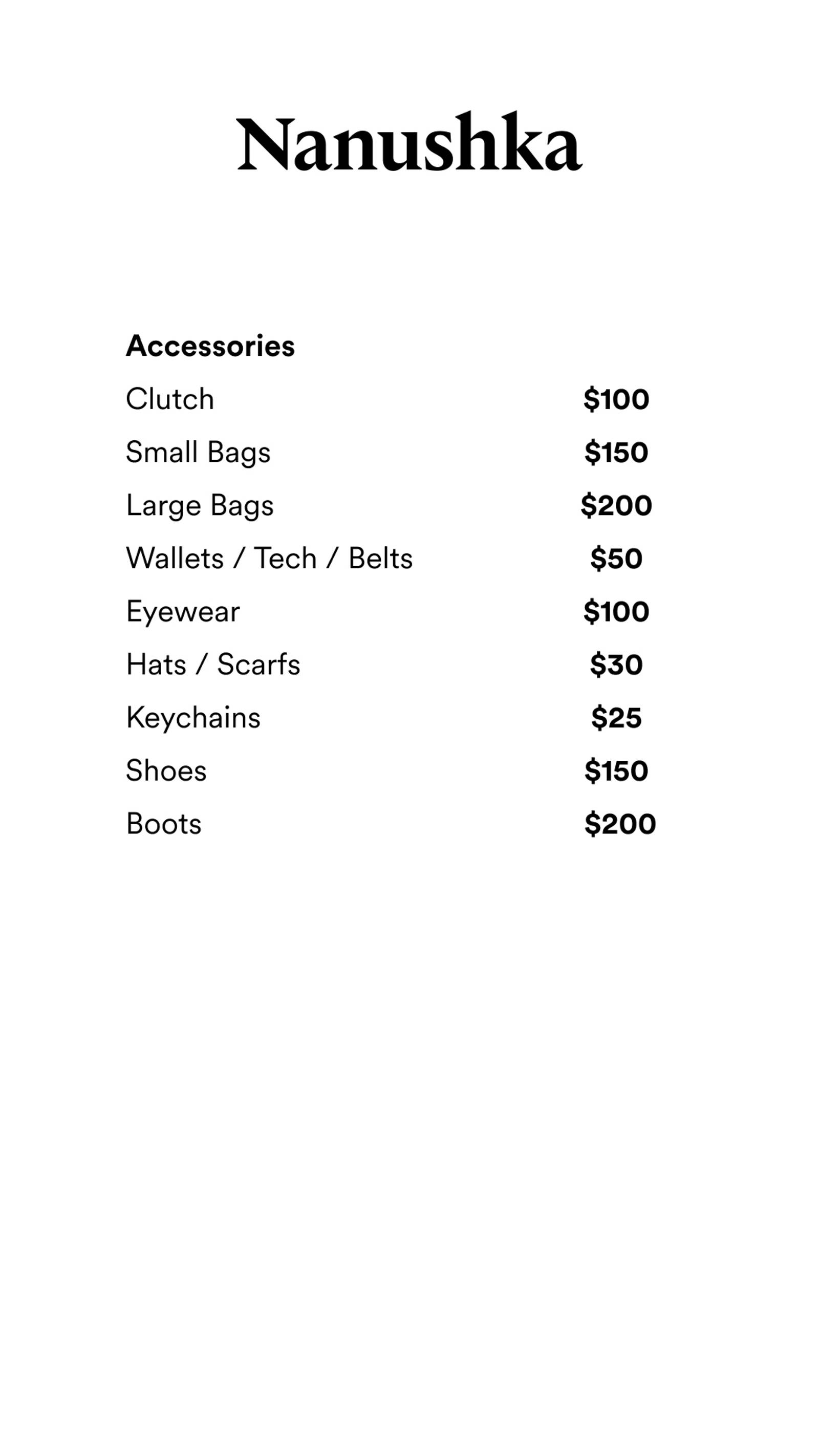 Price list