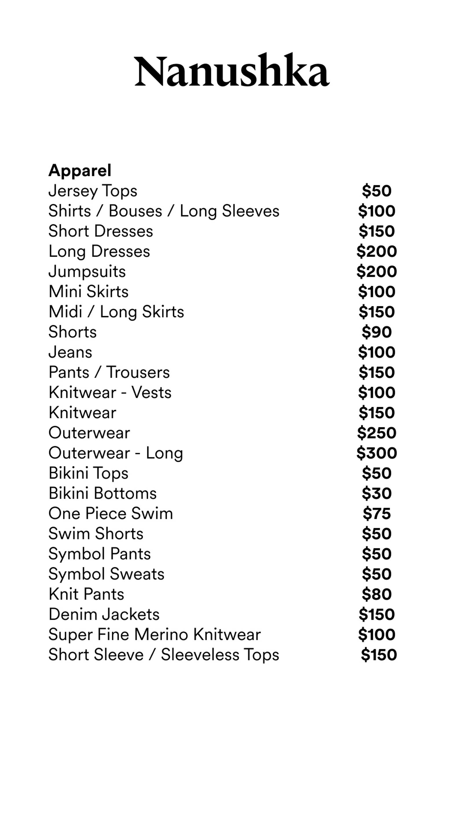 Price list