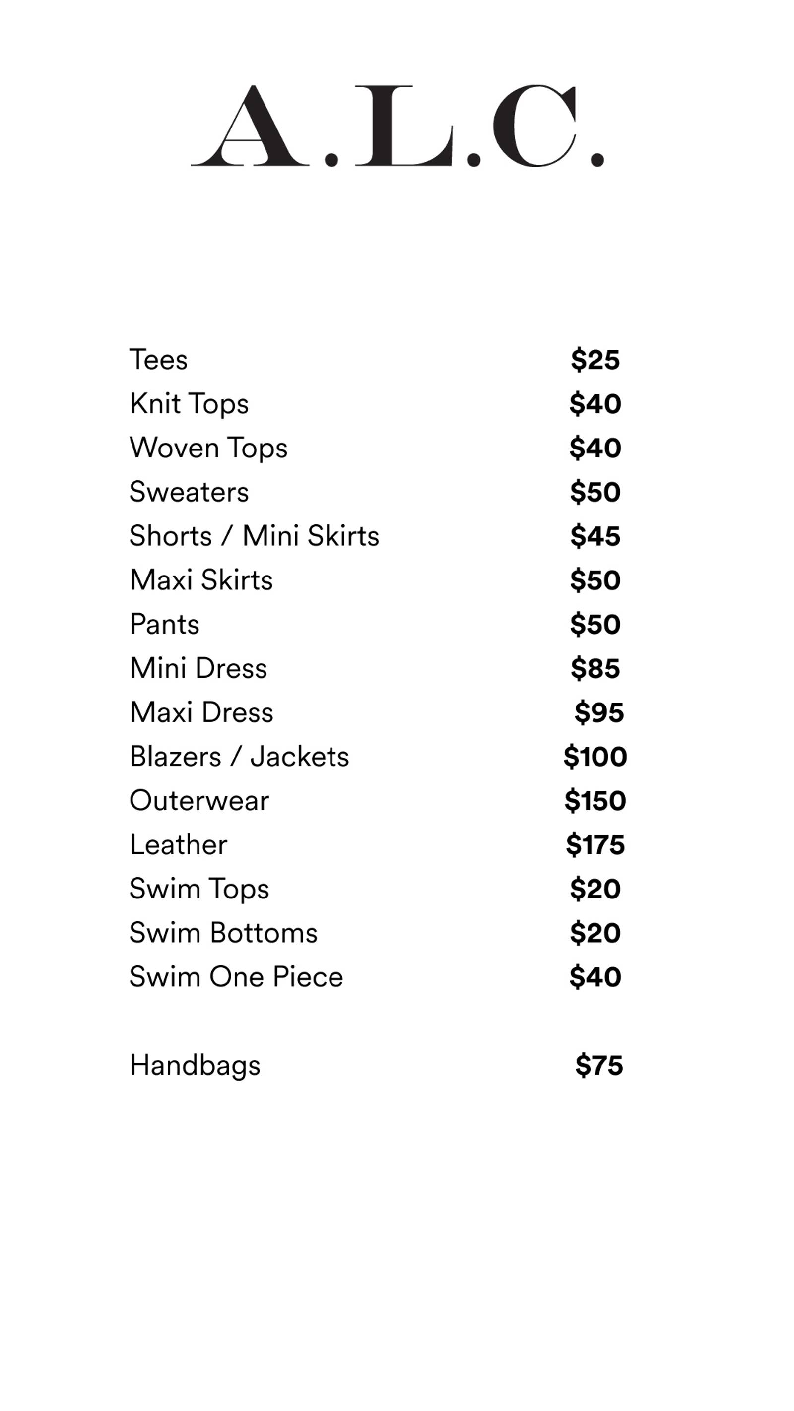Price list