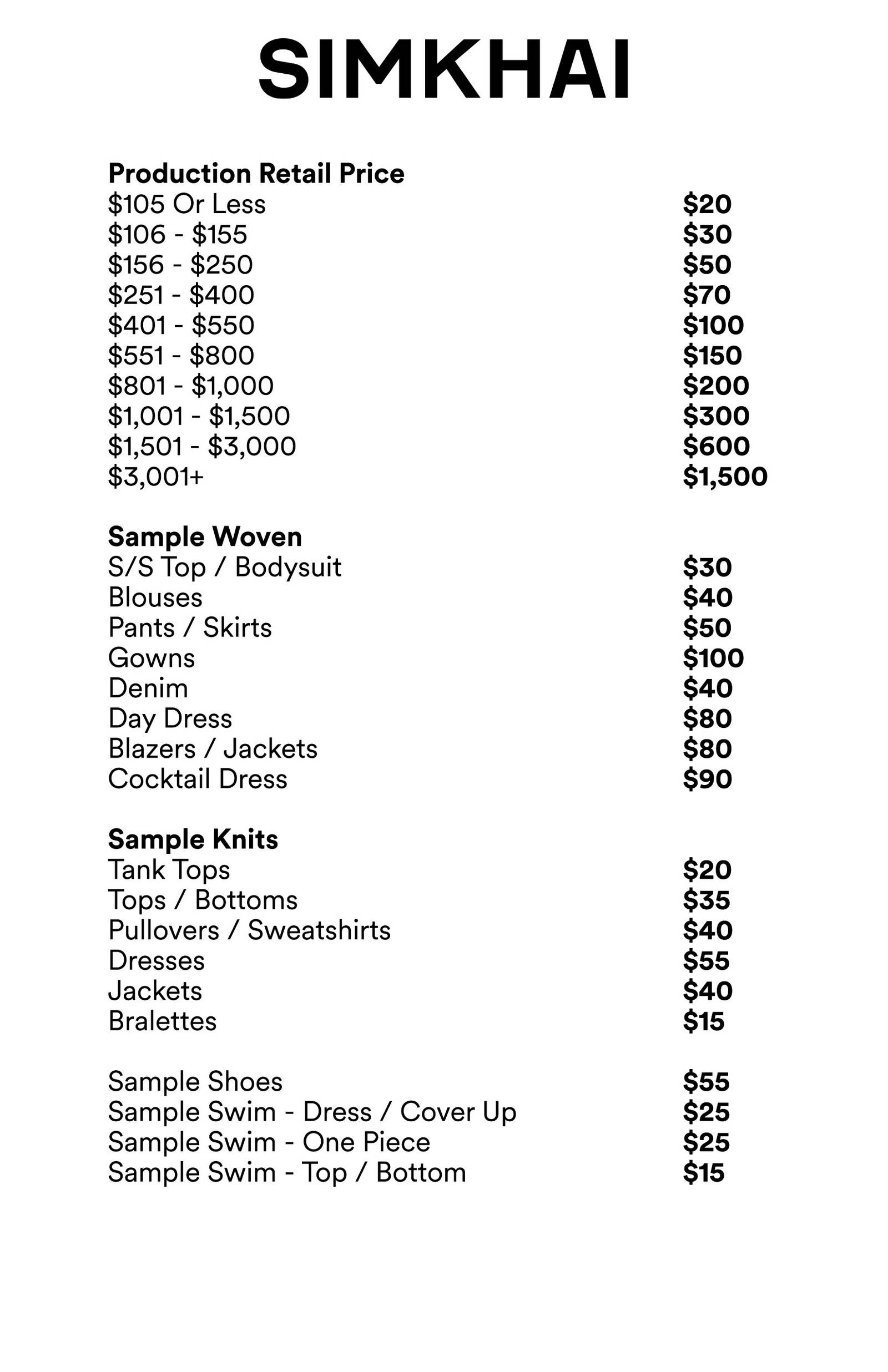 Price list