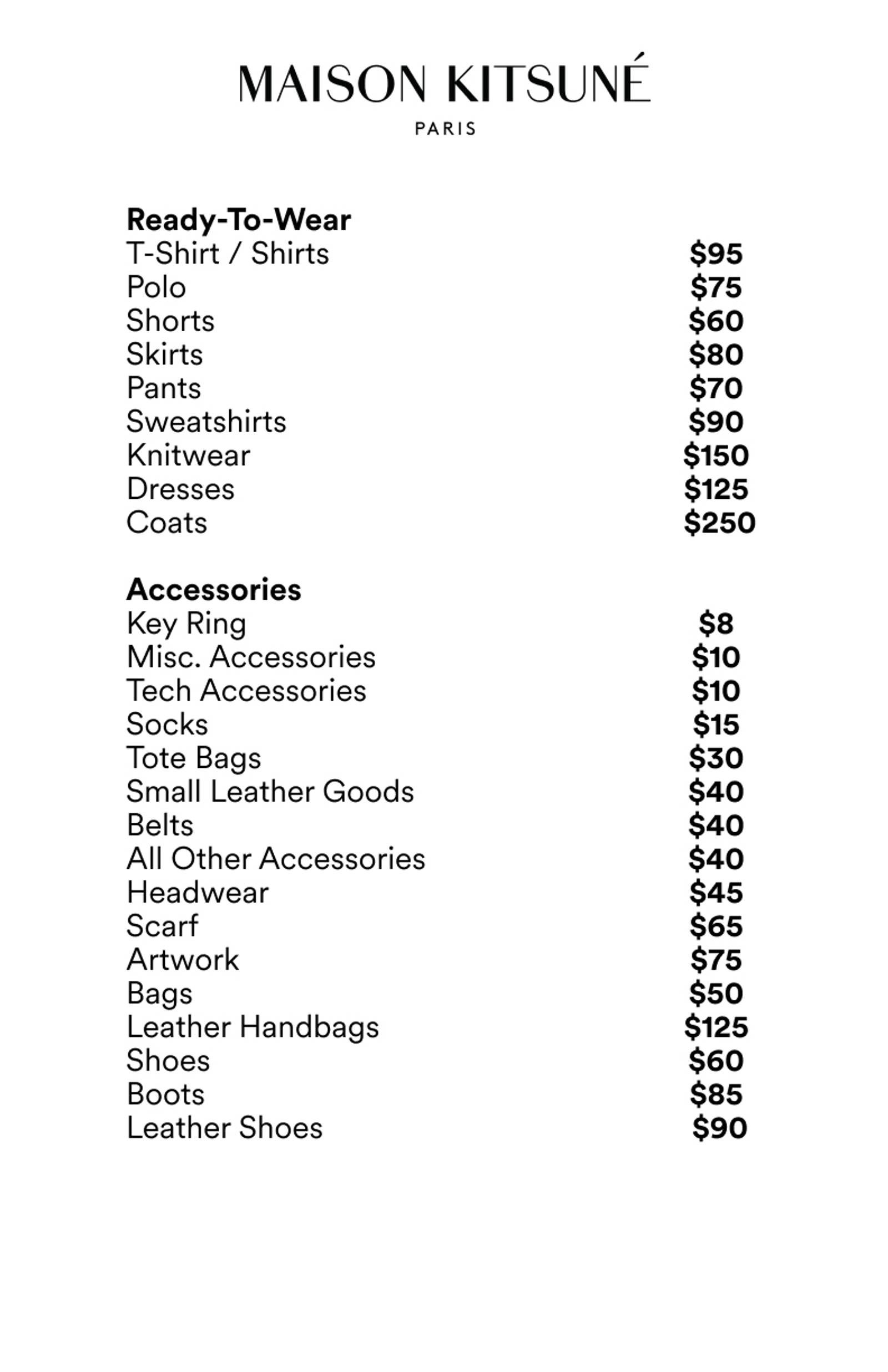 Price list