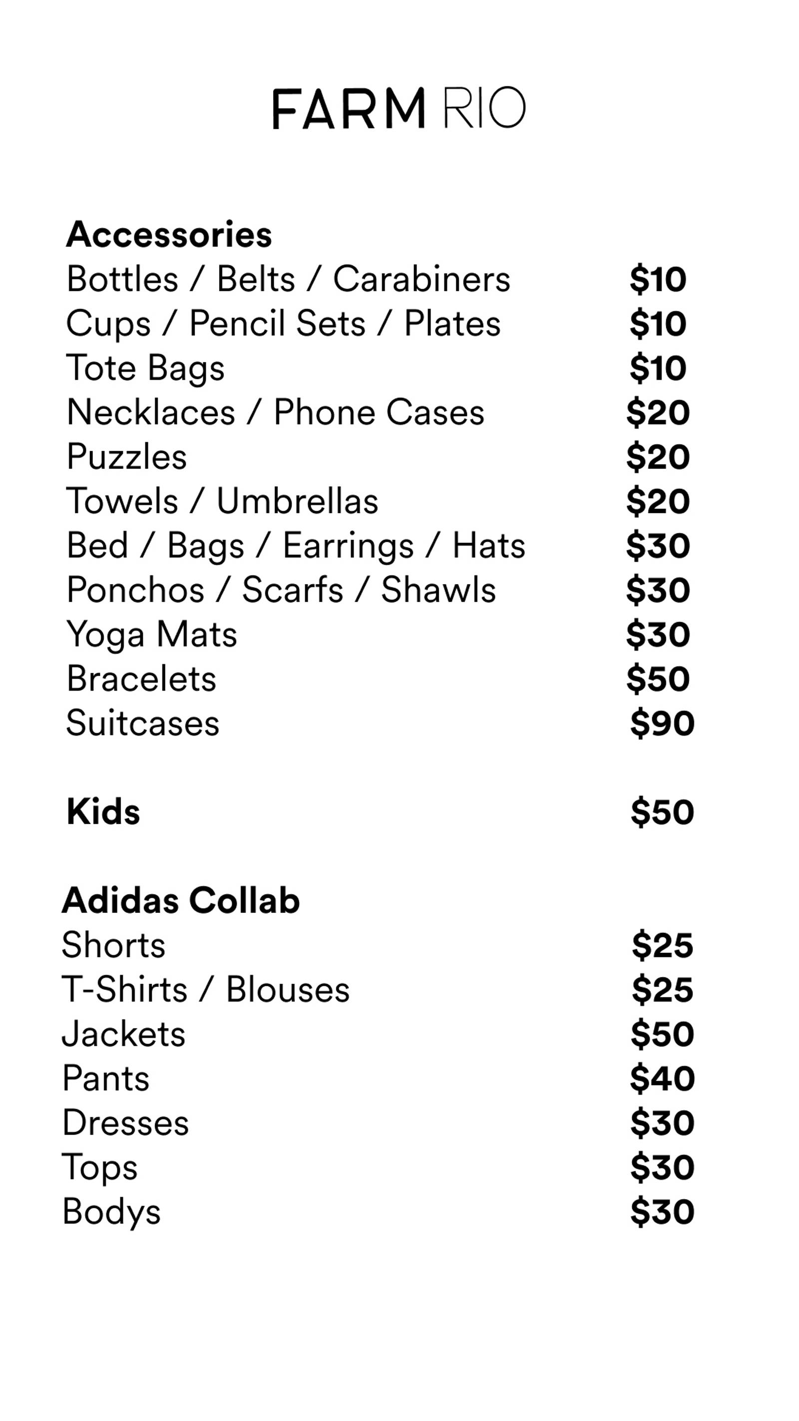 Price list