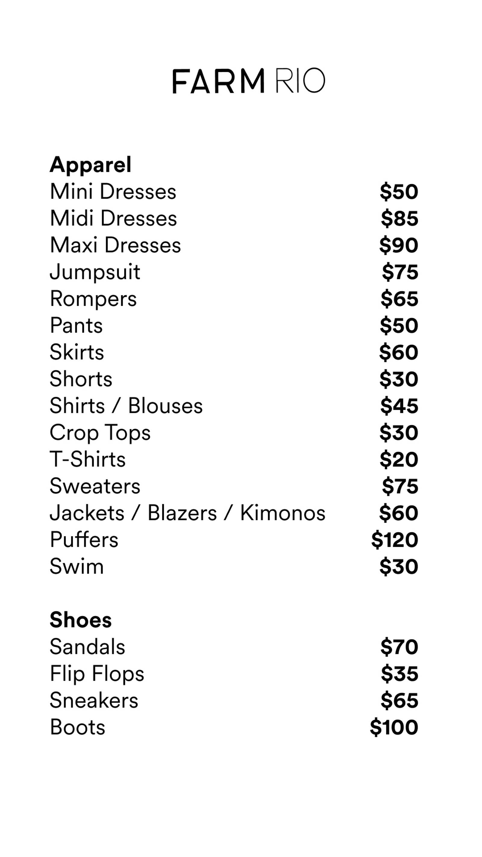 Price list