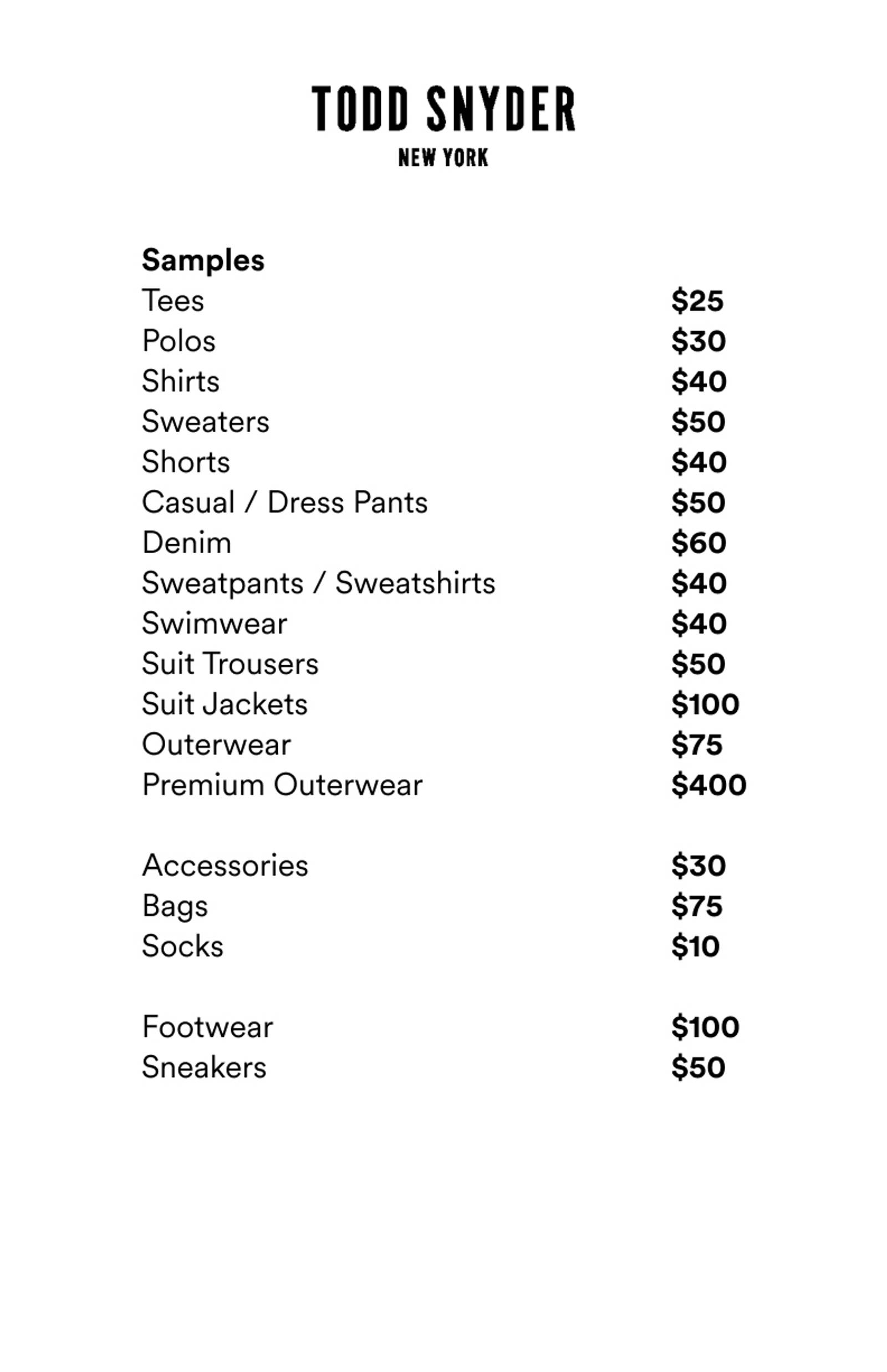 Price list
