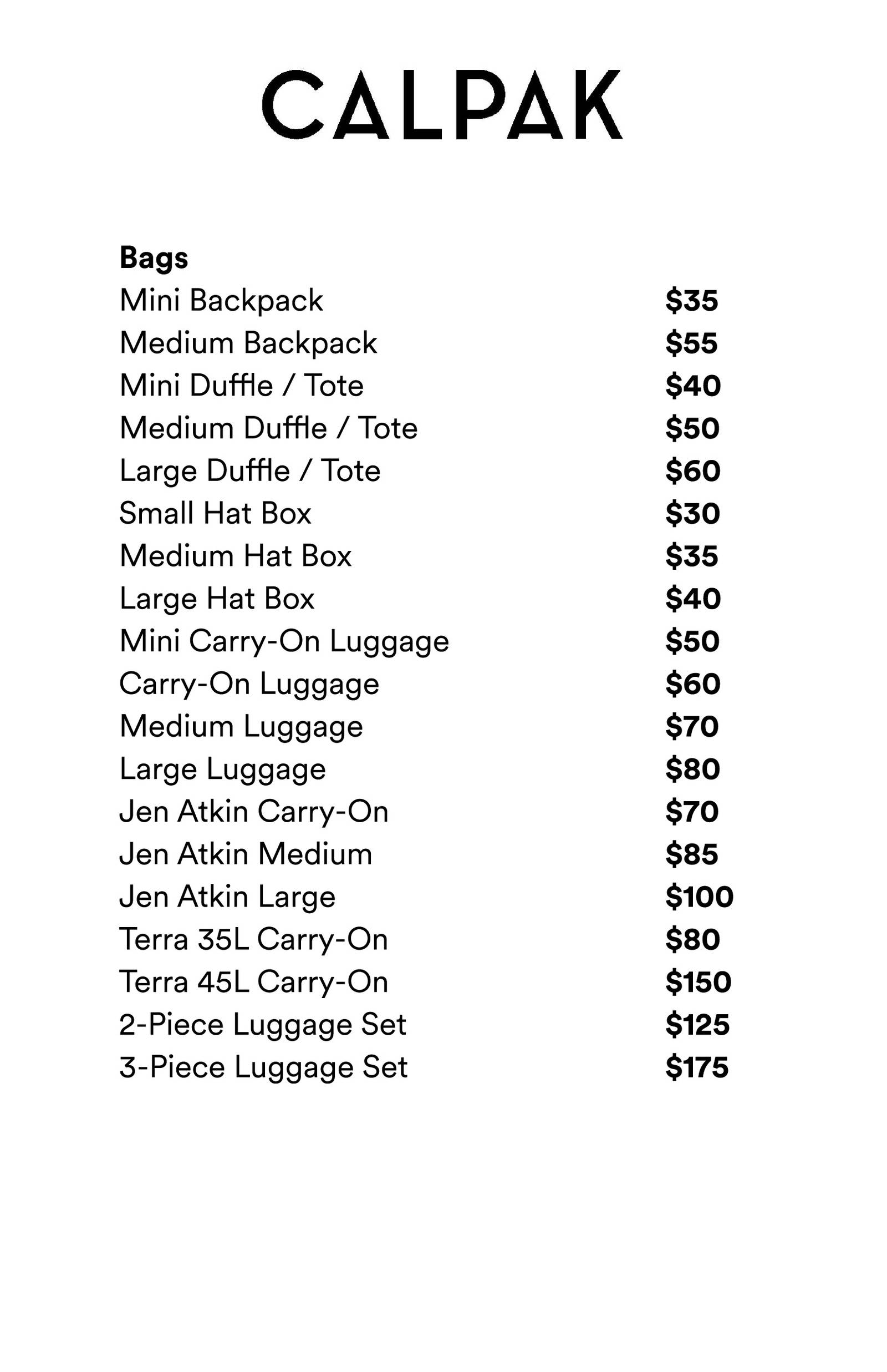 Price list