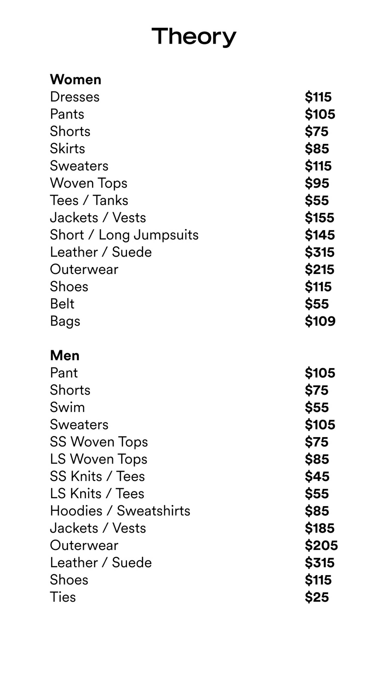 Price list