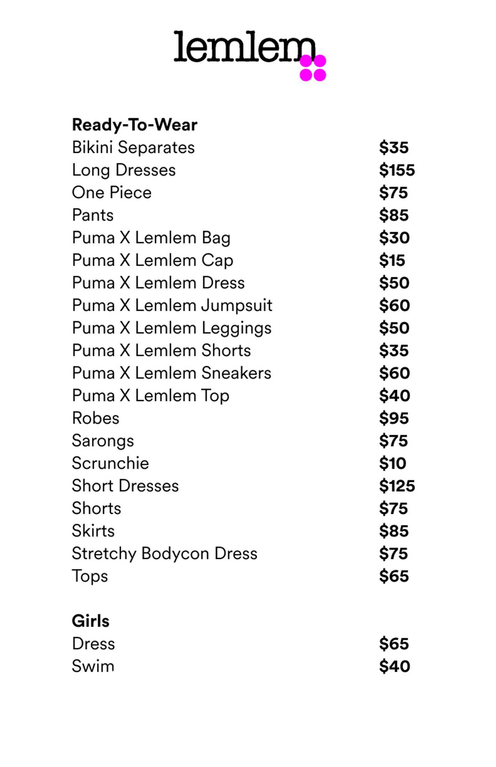Price list