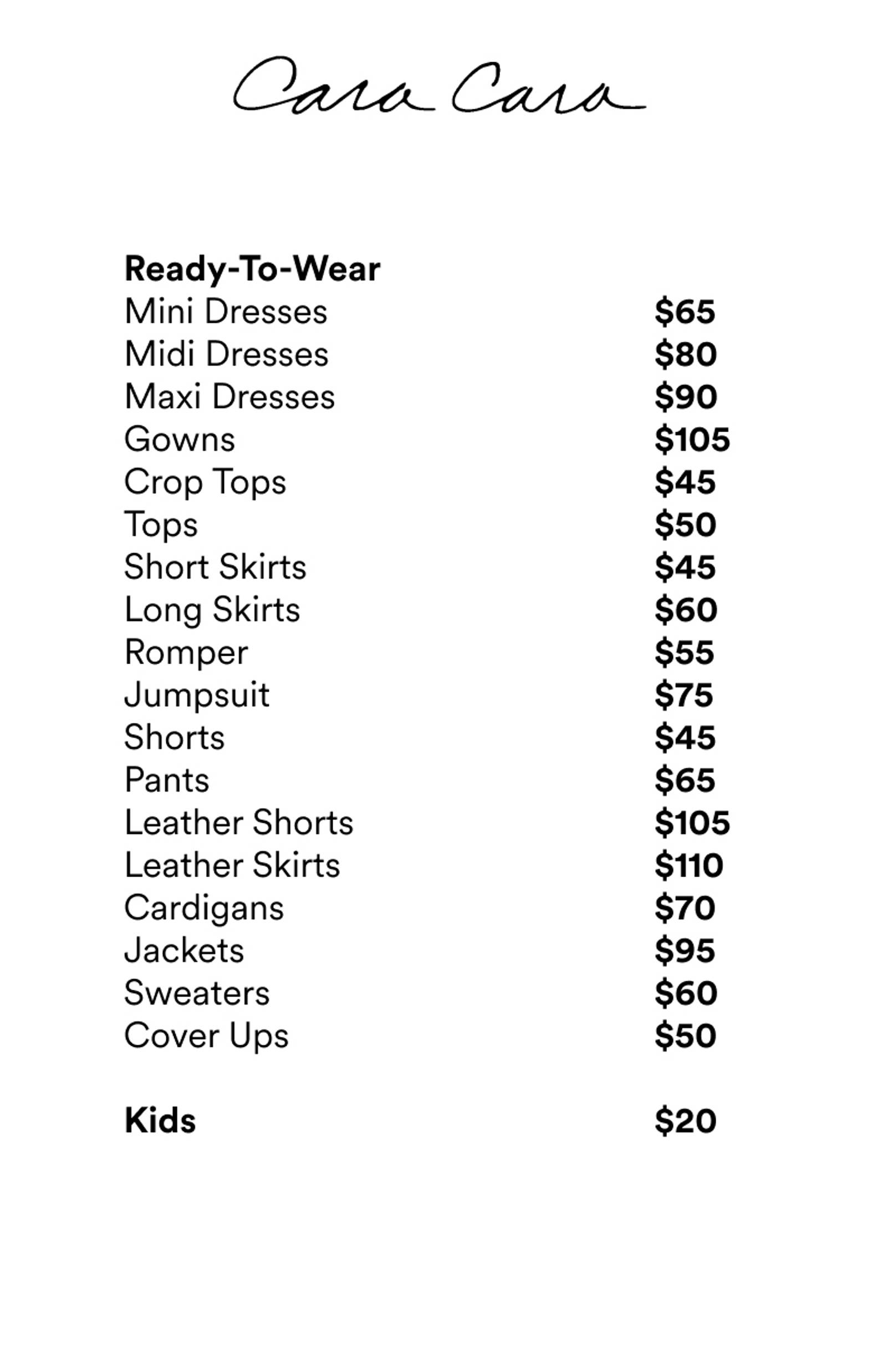 Price list